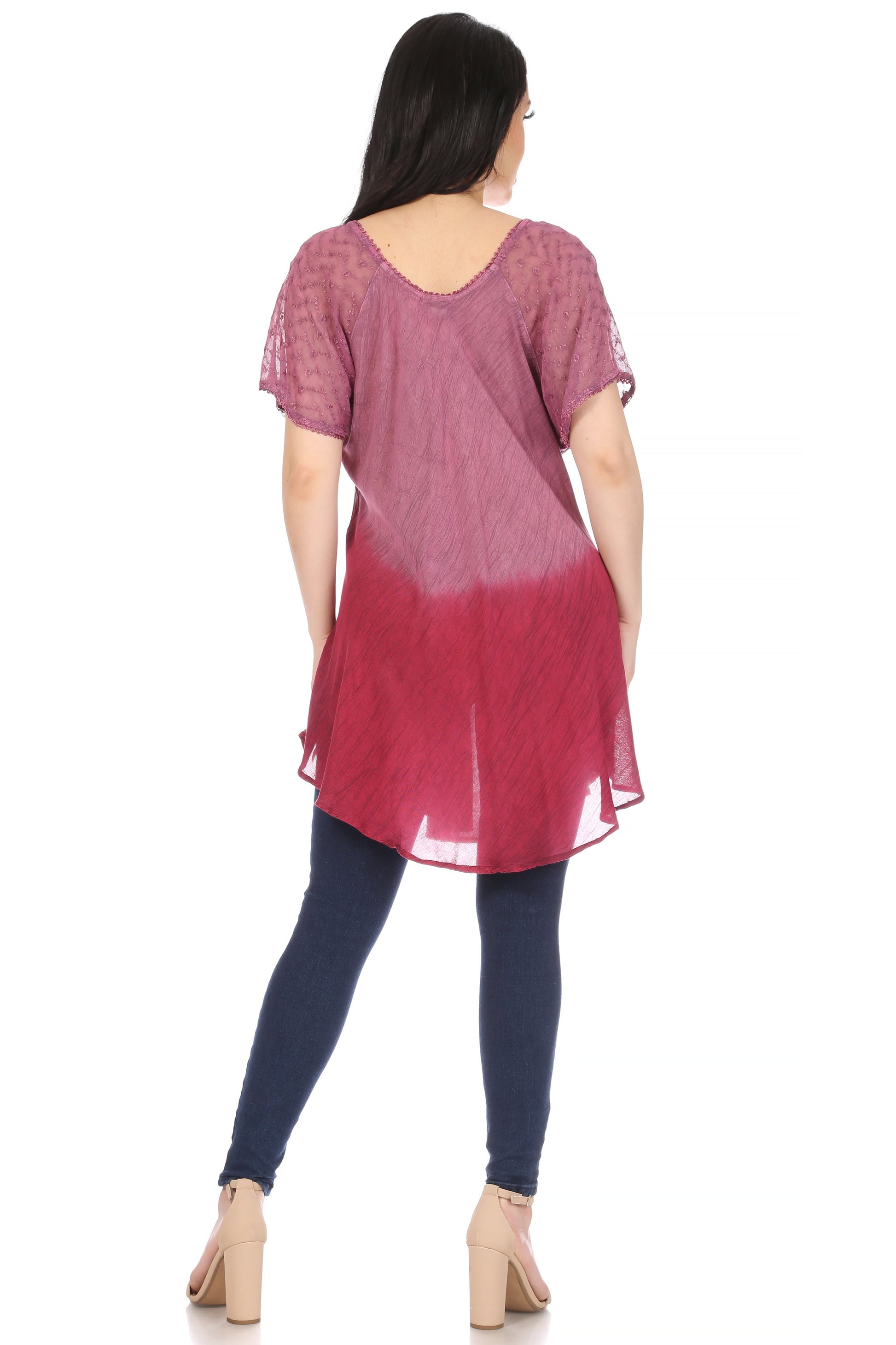 Sakkas Marzia Women's Loose Fit Short Sleeve Casual Tie Dye Batik Blouse Top Tunic - Concordia Style Boutique