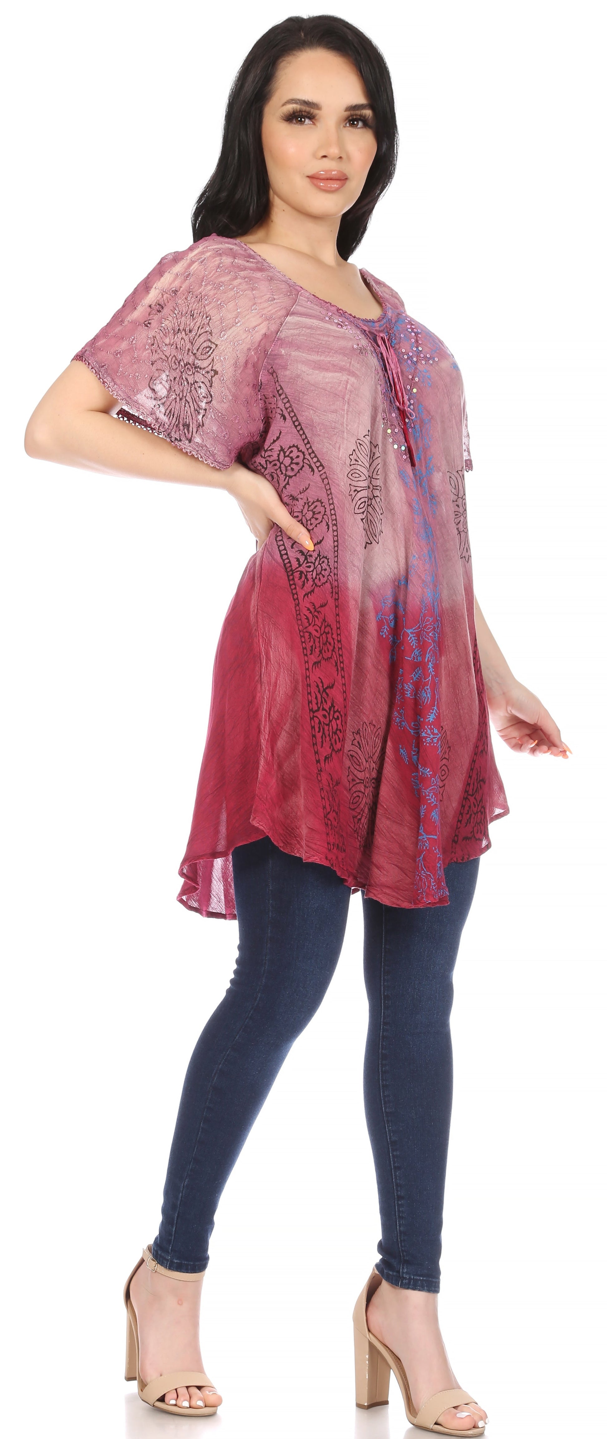 Sakkas Marzia Women's Loose Fit Short Sleeve Casual Tie Dye Batik Blouse Top Tunic - Concordia Style Boutique
