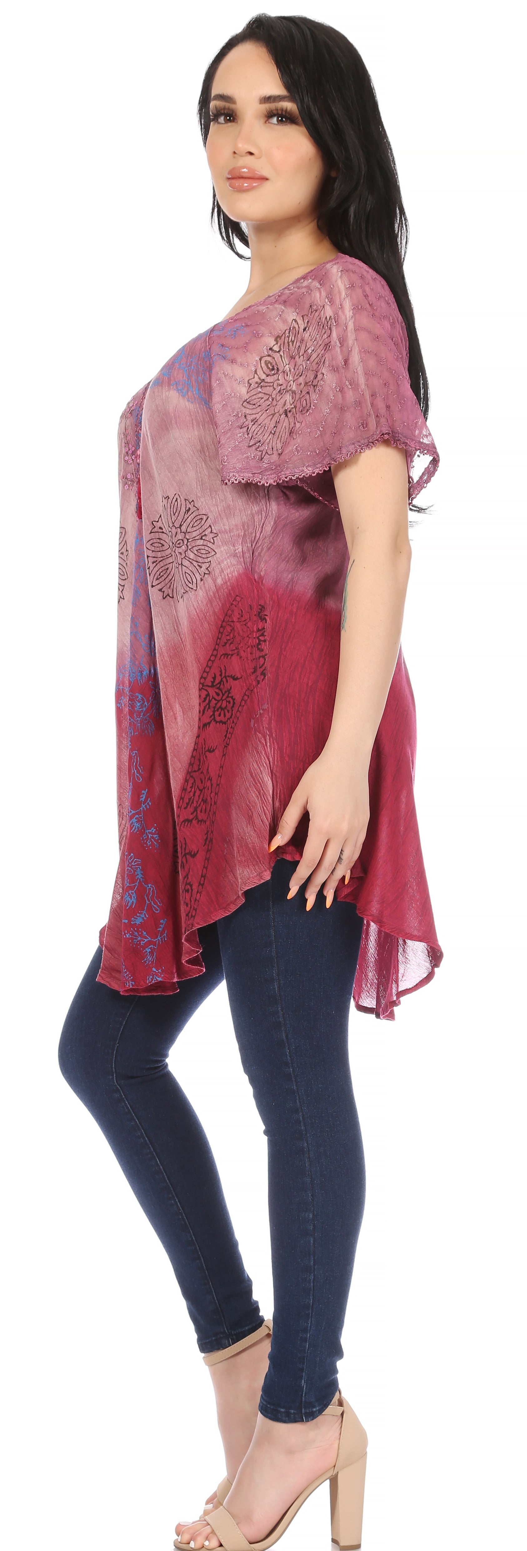 Sakkas Marzia Women's Loose Fit Short Sleeve Casual Tie Dye Batik Blouse Top Tunic - Concordia Style Boutique
