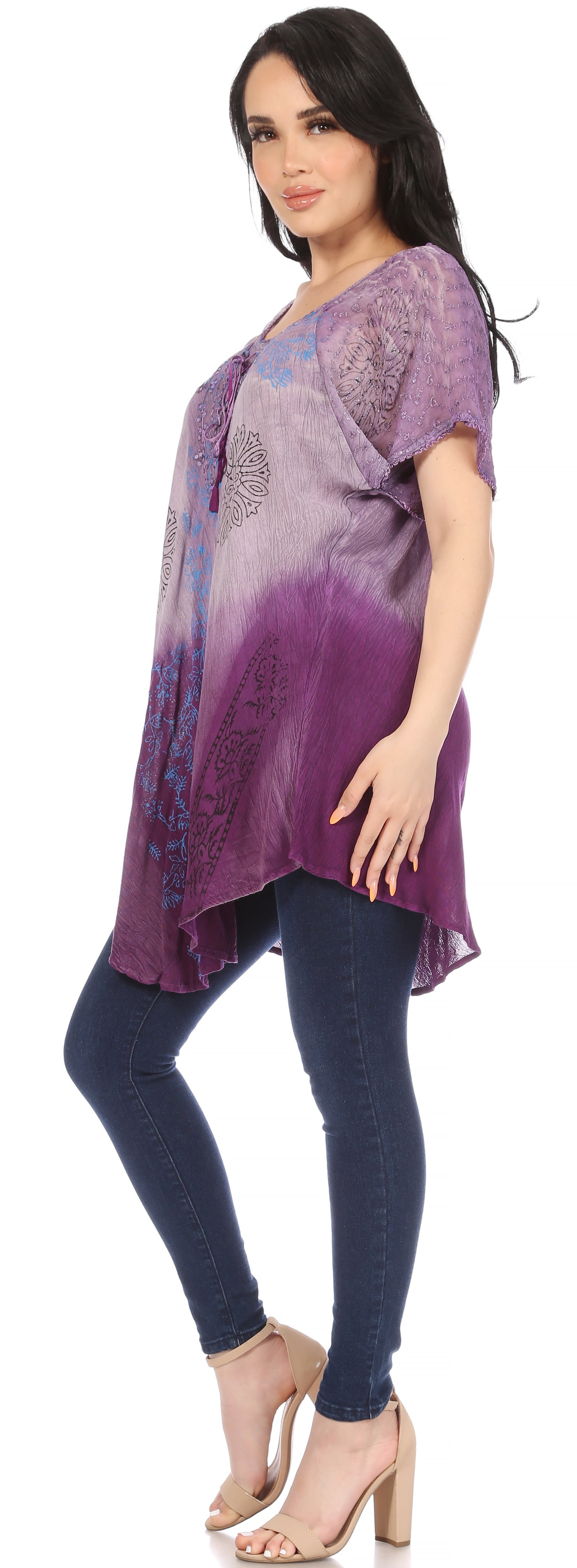 Sakkas Marzia Women's Loose Fit Short Sleeve Casual Tie Dye Batik Blouse Top Tunic - Concordia Style Boutique