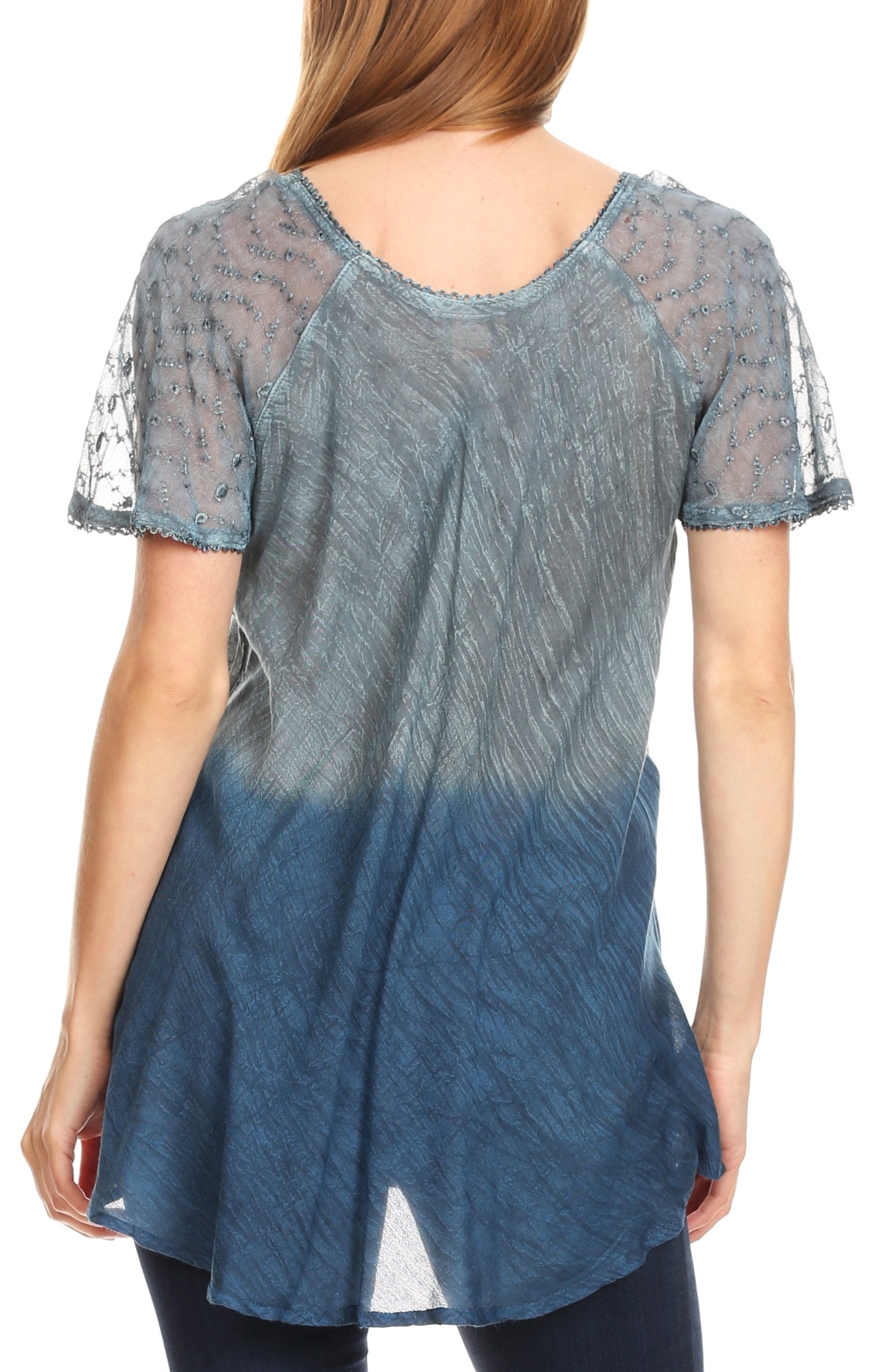 Sakkas Marzia Women's Loose Fit Short Sleeve Casual Tie Dye Batik Blouse Top Tunic - Concordia Style Boutique