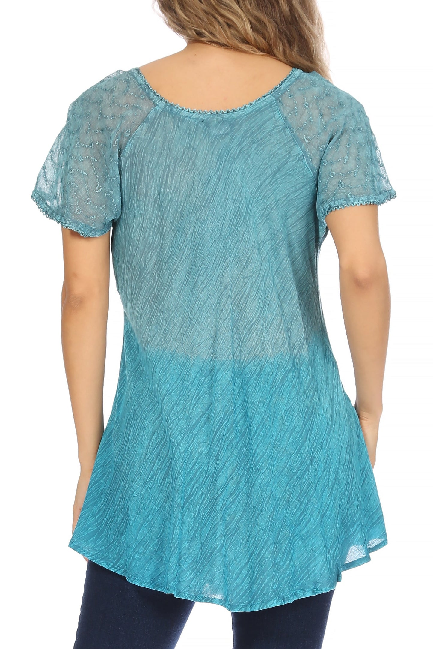 Sakkas Marzia Women's Loose Fit Short Sleeve Casual Tie Dye Batik Blouse Top Tunic - Concordia Style Boutique