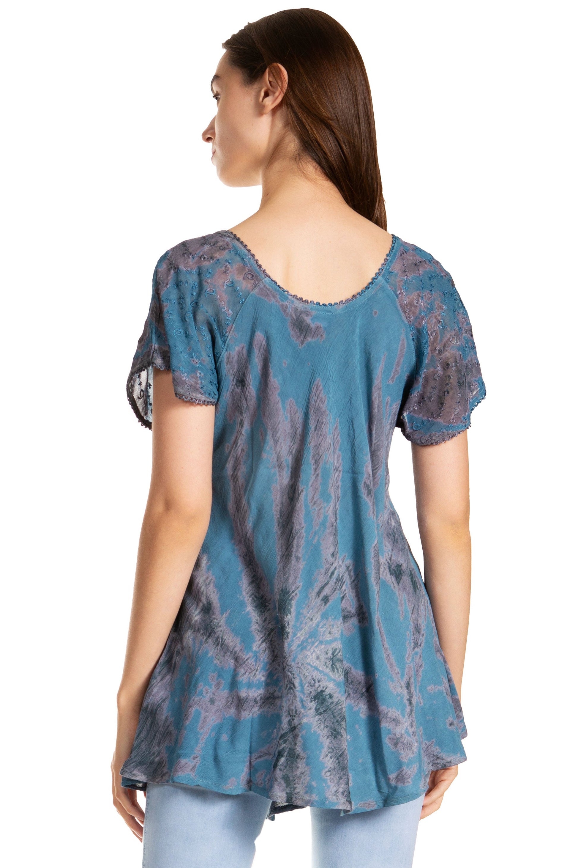 Sakkas Marzia Women's Loose Fit Short Sleeve Casual Tie Dye Batik Blouse Top Tunic - Concordia Style Boutique