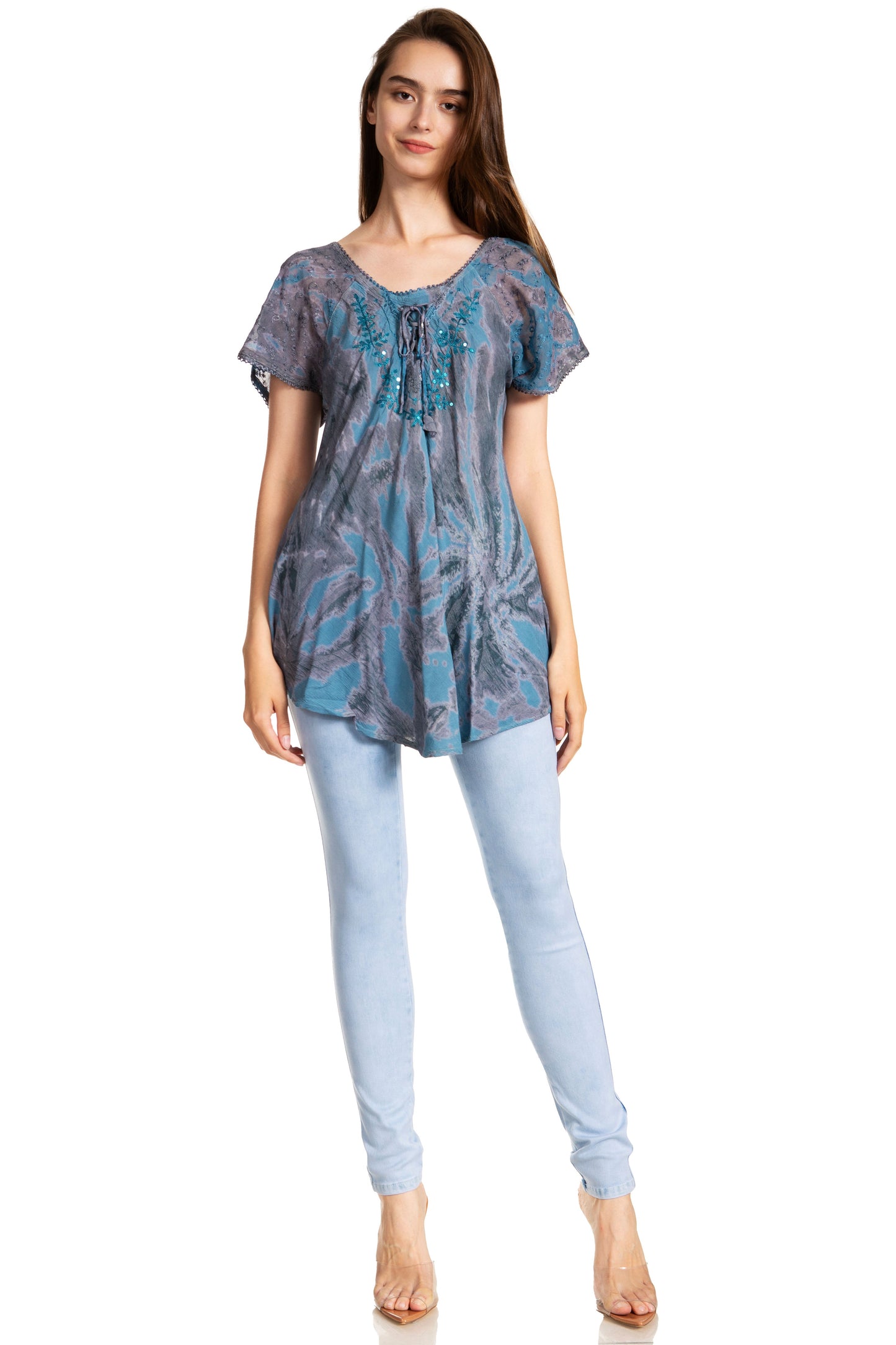 Sakkas Marzia Women's Loose Fit Short Sleeve Casual Tie Dye Batik Blouse Top Tunic - Concordia Style Boutique
