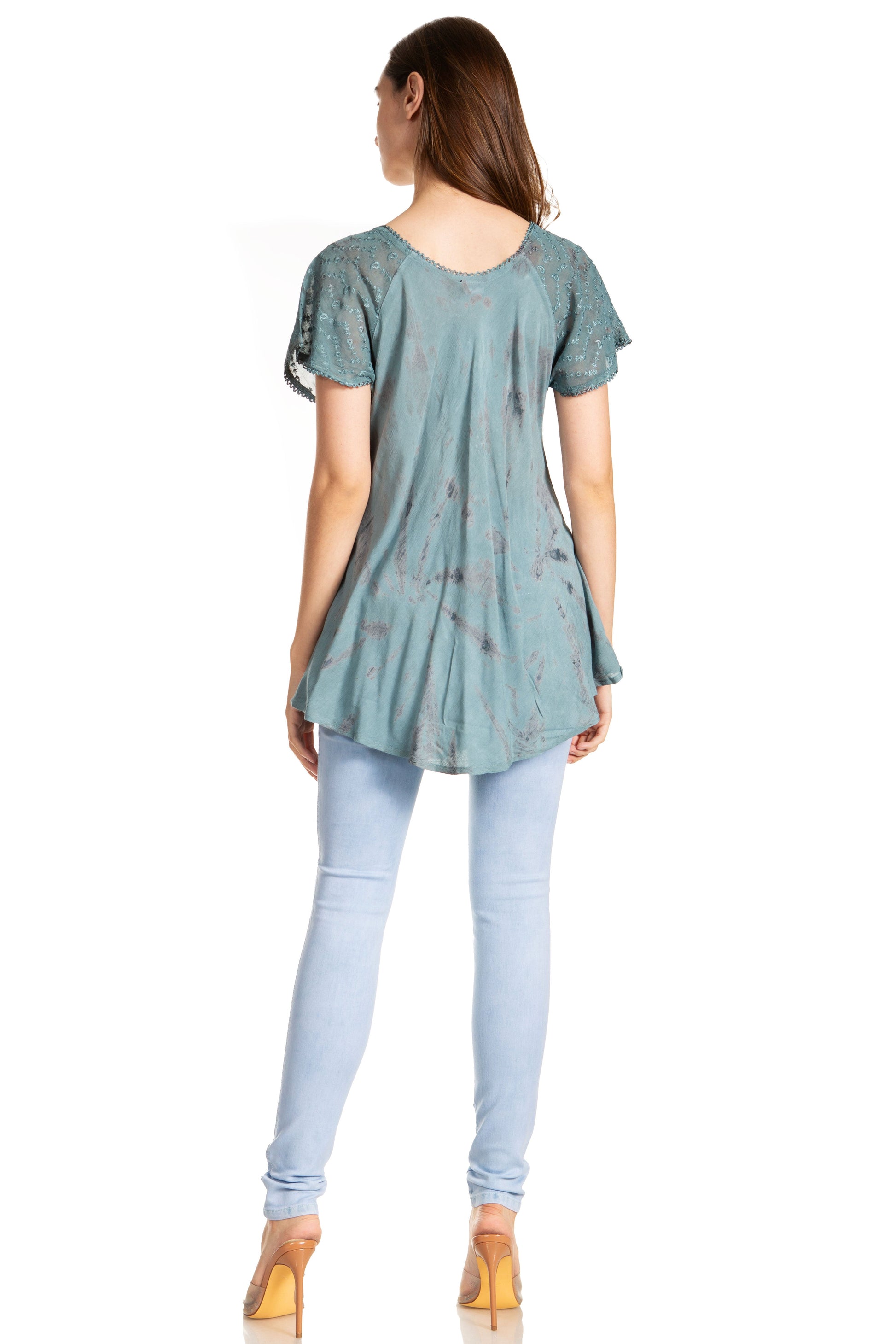 Sakkas Marzia Women's Loose Fit Short Sleeve Casual Tie Dye Batik Blouse Top Tunic - Concordia Style Boutique