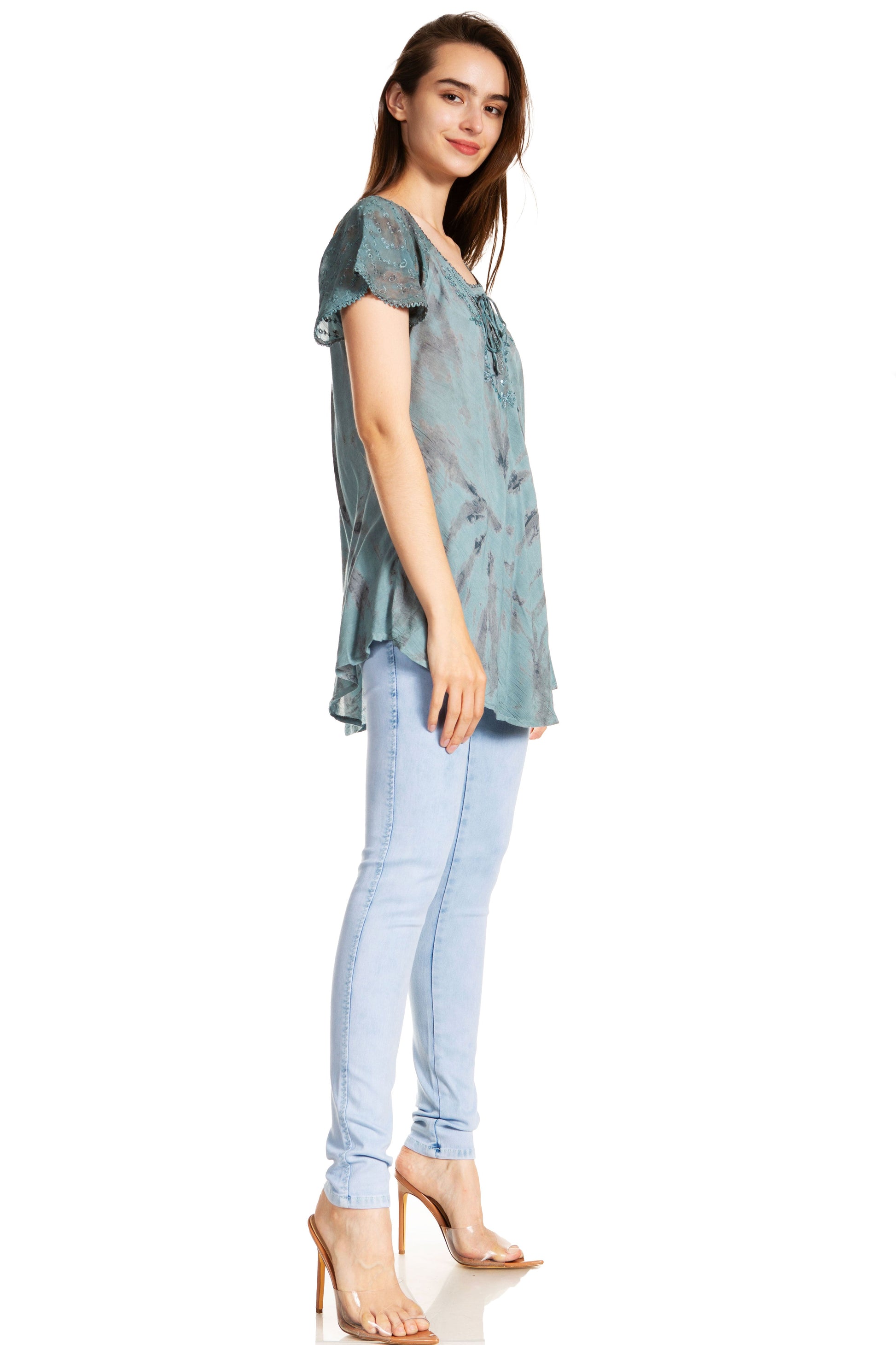 Sakkas Marzia Women's Loose Fit Short Sleeve Casual Tie Dye Batik Blouse Top Tunic - Concordia Style Boutique