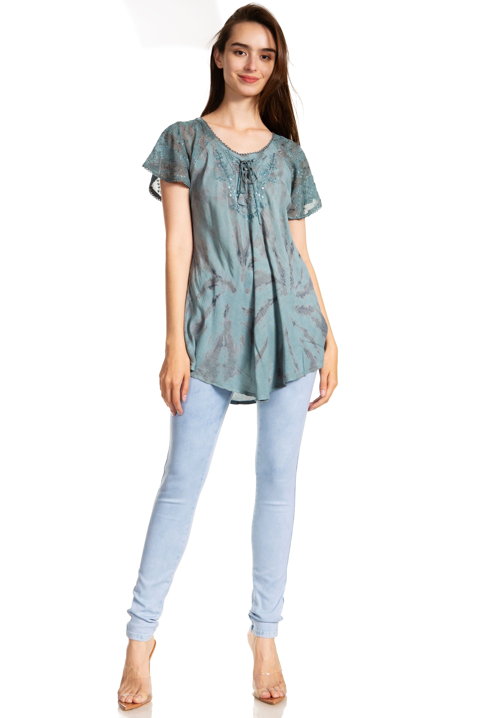 Sakkas Marzia Women's Loose Fit Short Sleeve Casual Tie Dye Batik Blouse Top Tunic - Concordia Style Boutique