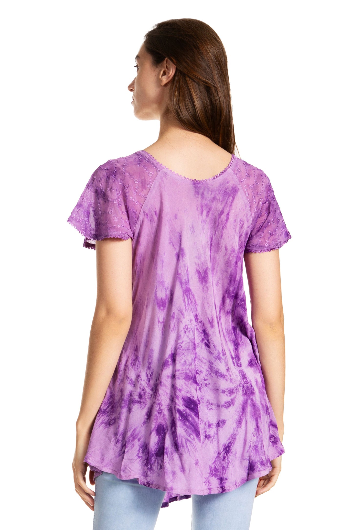 Sakkas Marzia Women's Loose Fit Short Sleeve Casual Tie Dye Batik Blouse Top Tunic - Concordia Style Boutique