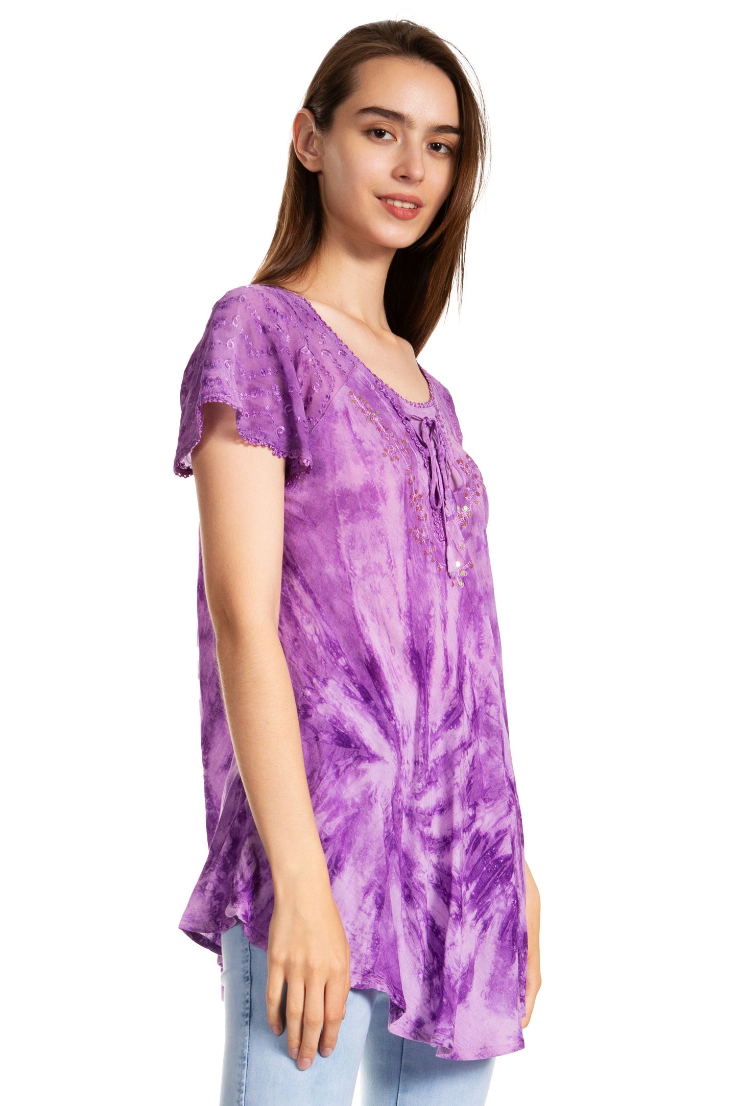 Sakkas Marzia Women's Loose Fit Short Sleeve Casual Tie Dye Batik Blouse Top Tunic - Concordia Style Boutique