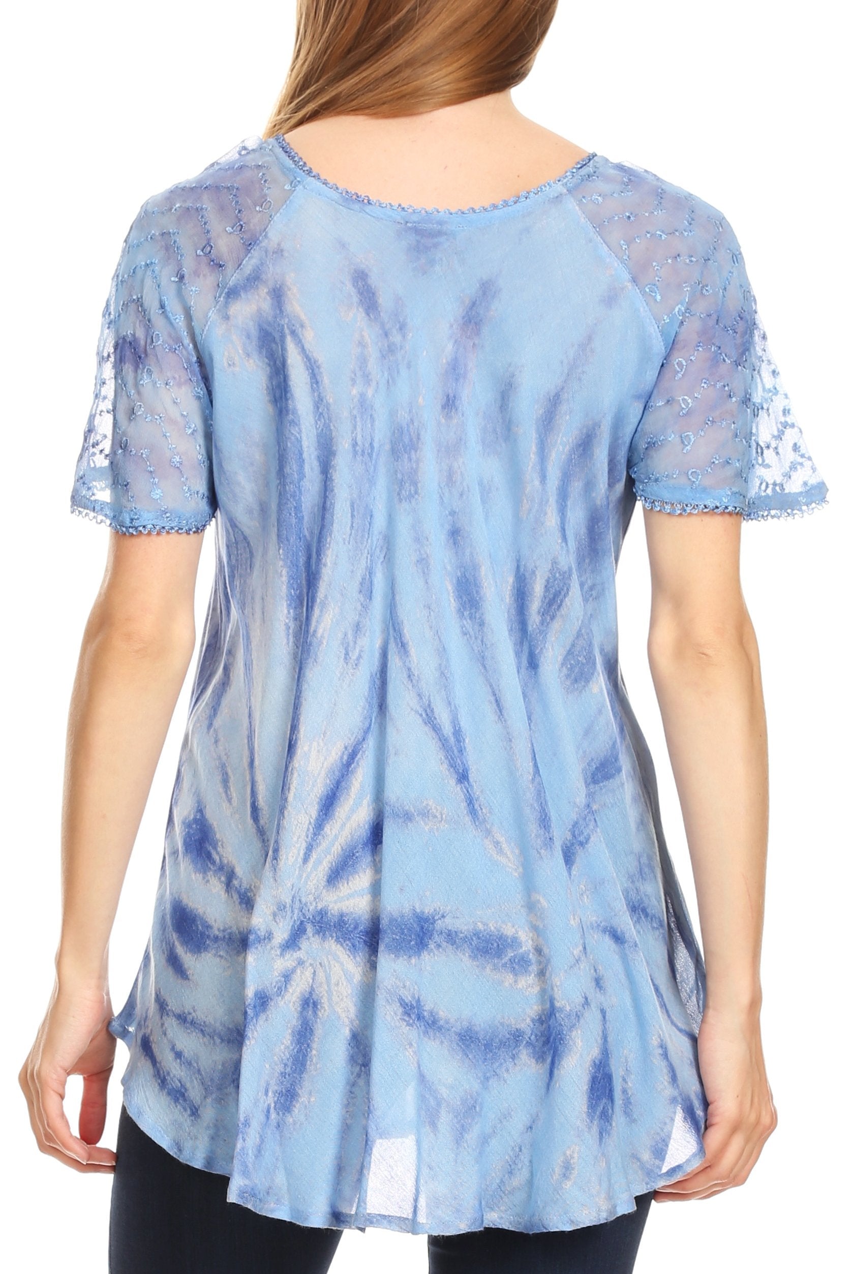 Sakkas Marzia Women's Loose Fit Short Sleeve Casual Tie Dye Batik Blouse Top Tunic - Concordia Style Boutique