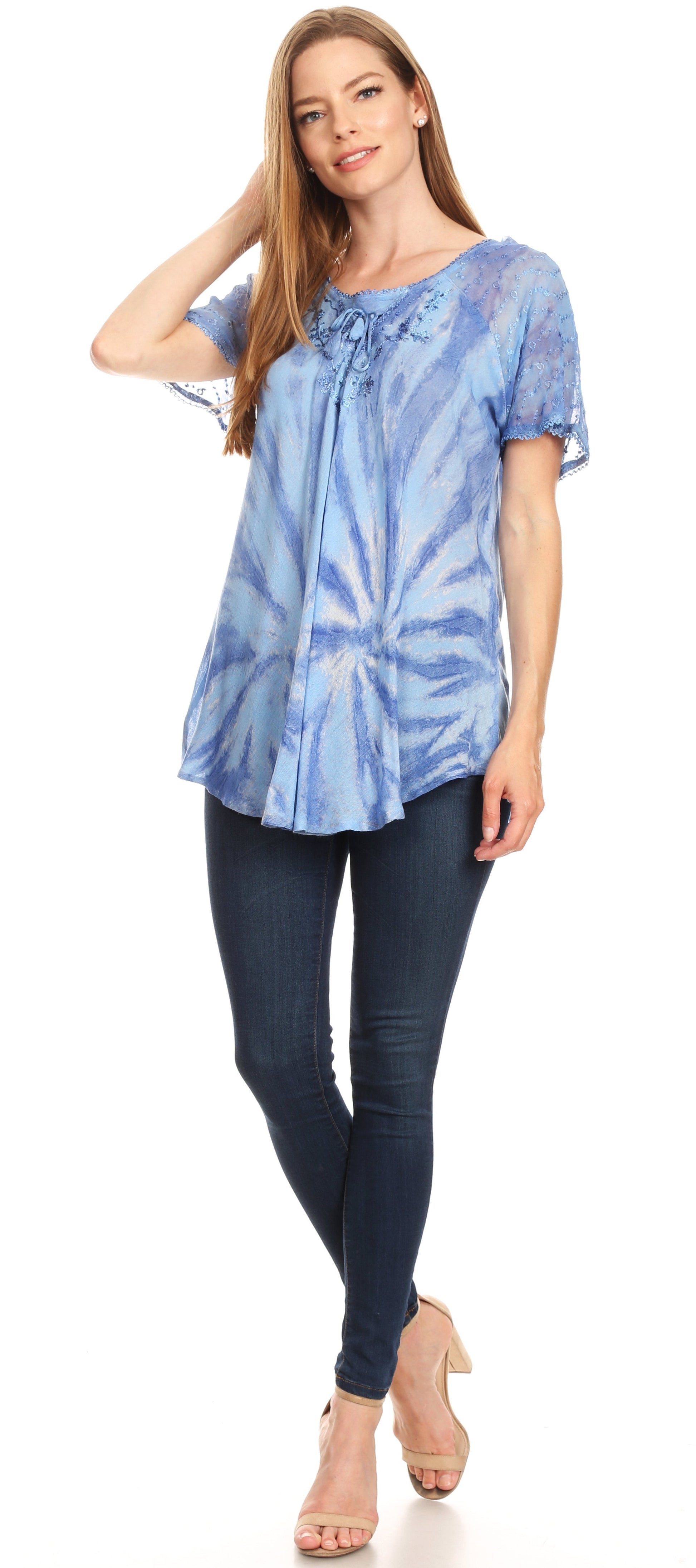 Sakkas Marzia Women's Loose Fit Short Sleeve Casual Tie Dye Batik Blouse Top Tunic - Concordia Style Boutique