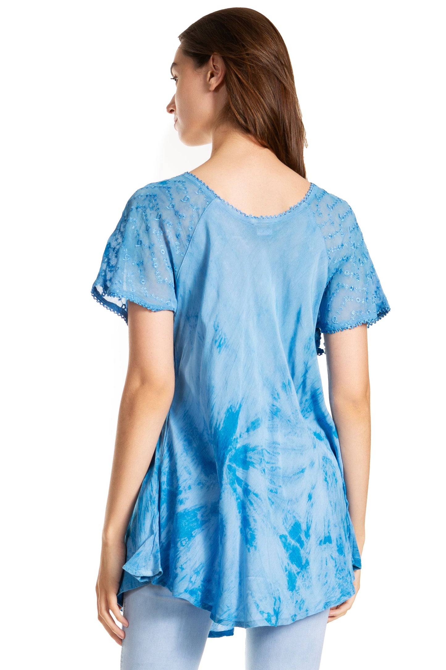 Sakkas Marzia Women's Loose Fit Short Sleeve Casual Tie Dye Batik Blouse Top Tunic - Concordia Style Boutique