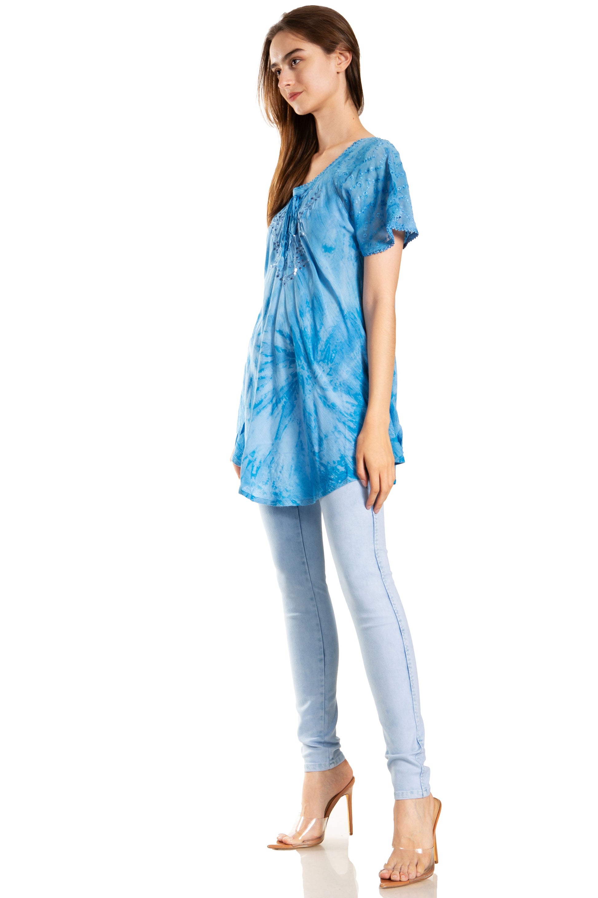 Sakkas Marzia Women's Loose Fit Short Sleeve Casual Tie Dye Batik Blouse Top Tunic - Concordia Style Boutique
