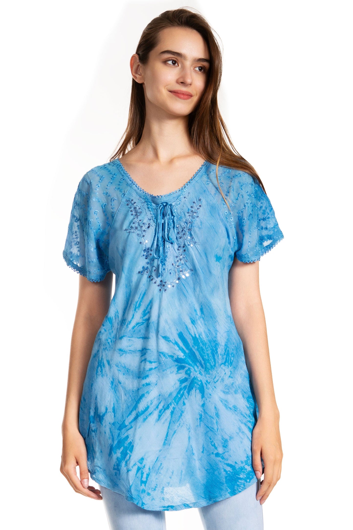 Sakkas Marzia Women's Loose Fit Short Sleeve Casual Tie Dye Batik Blouse Top Tunic - Concordia Style Boutique