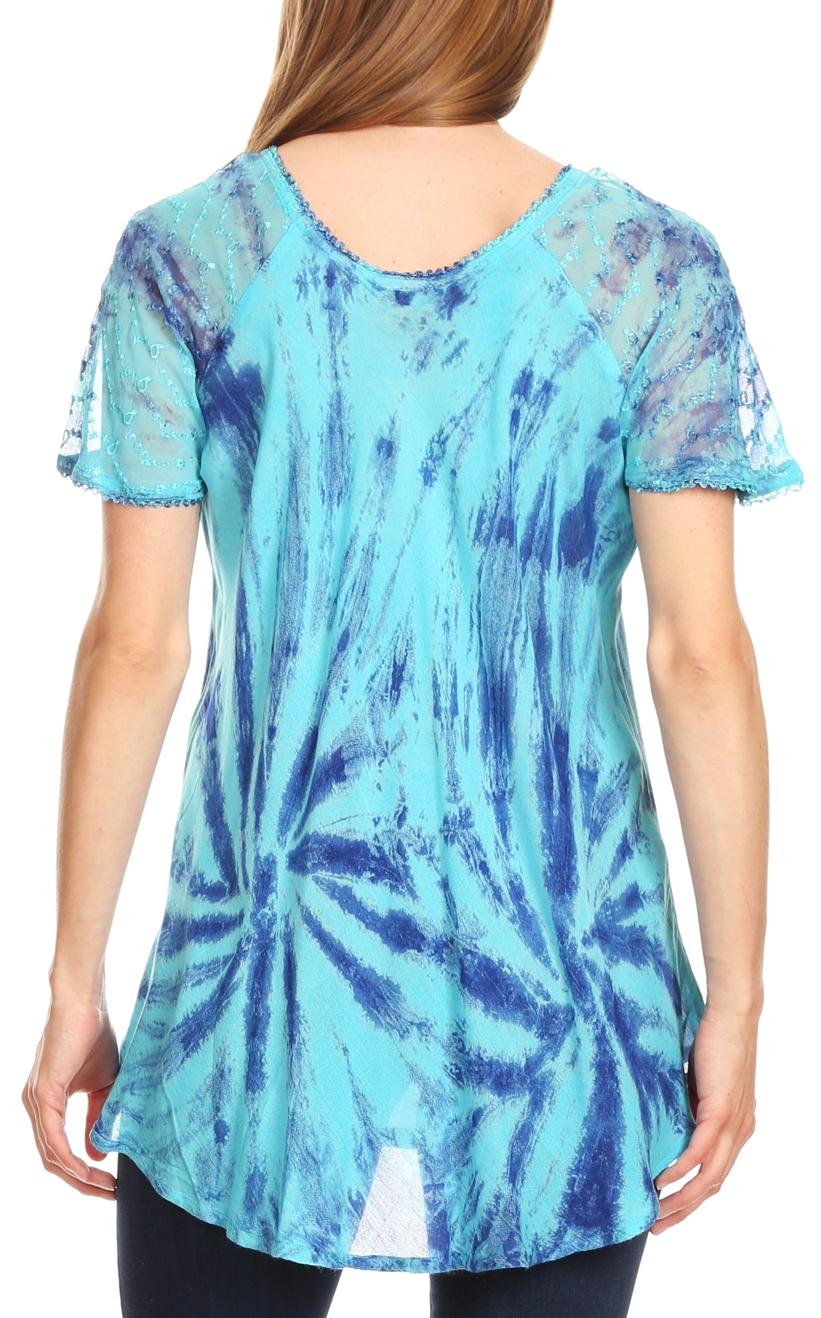 Sakkas Marzia Women's Loose Fit Short Sleeve Casual Tie Dye Batik Blouse Top Tunic - Concordia Style Boutique