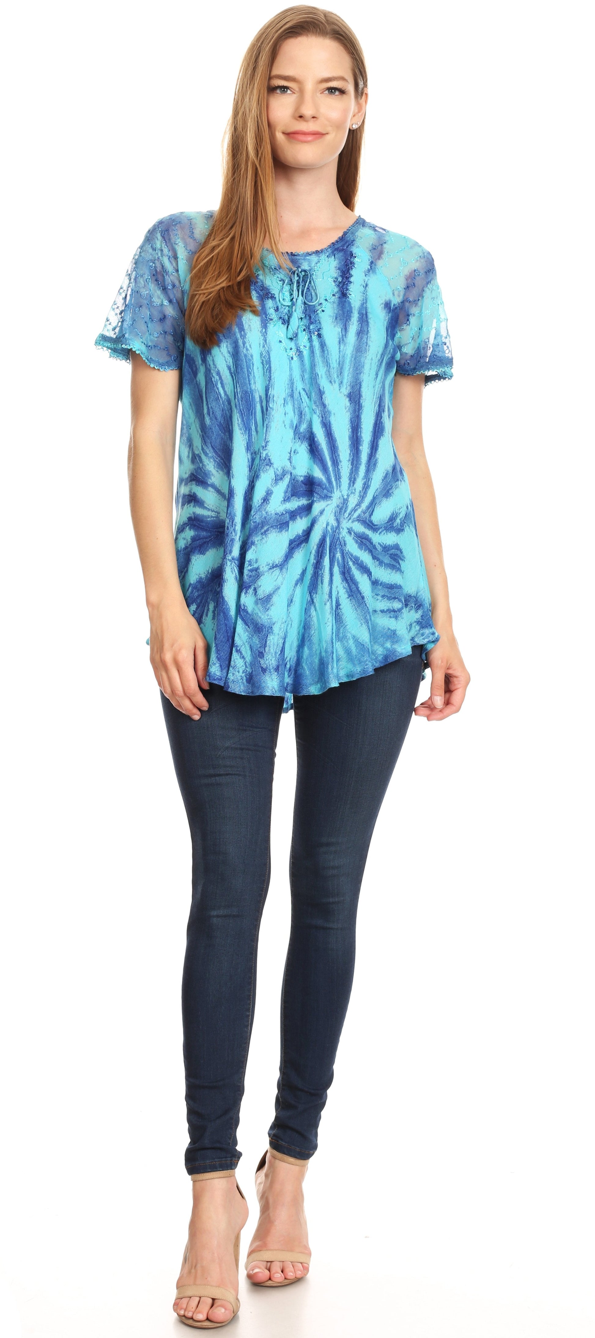 Sakkas Marzia Women's Loose Fit Short Sleeve Casual Tie Dye Batik Blouse Top Tunic - Concordia Style Boutique