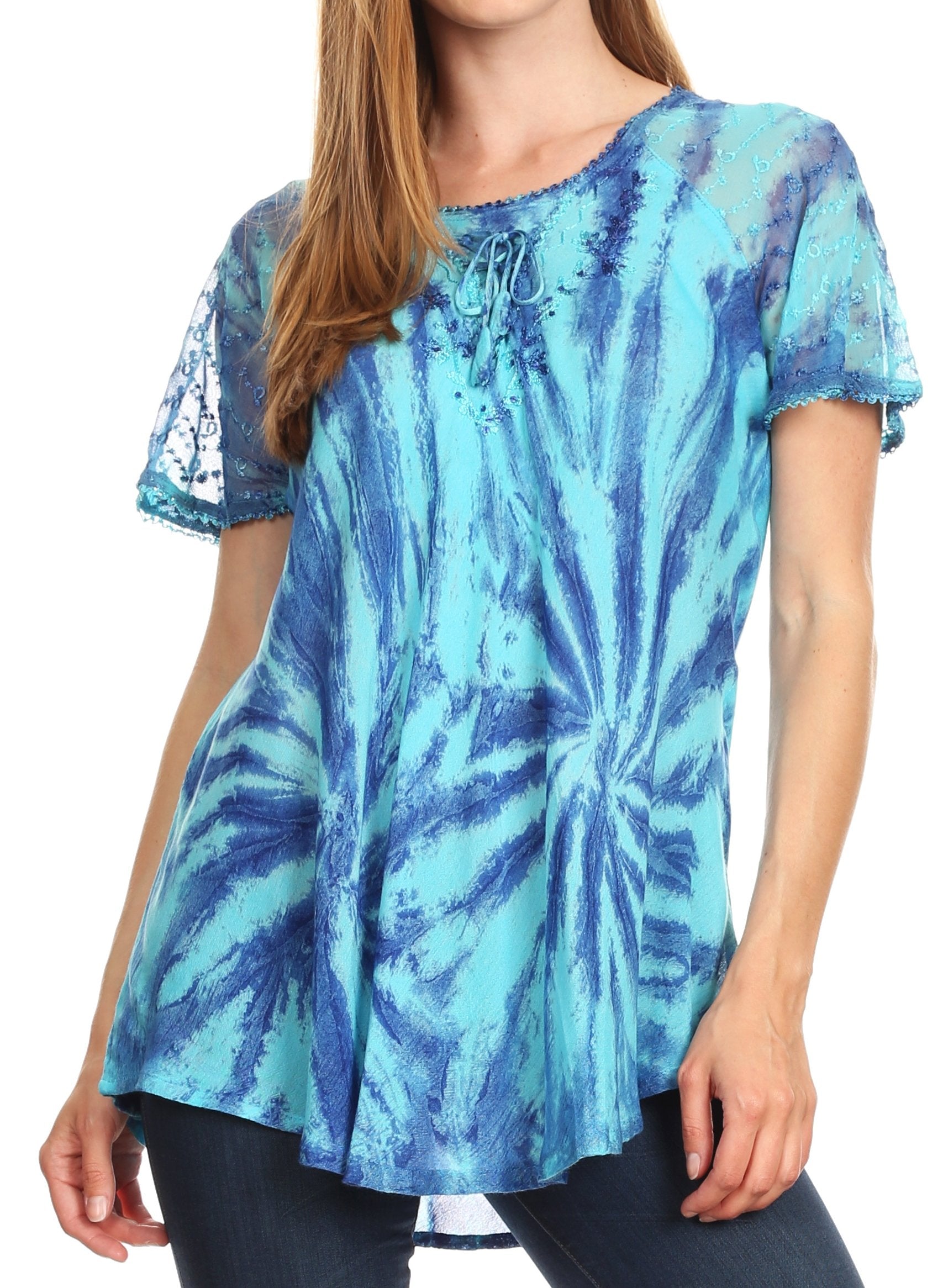 Sakkas Marzia Women's Loose Fit Short Sleeve Casual Tie Dye Batik Blouse Top Tunic - Concordia Style Boutique