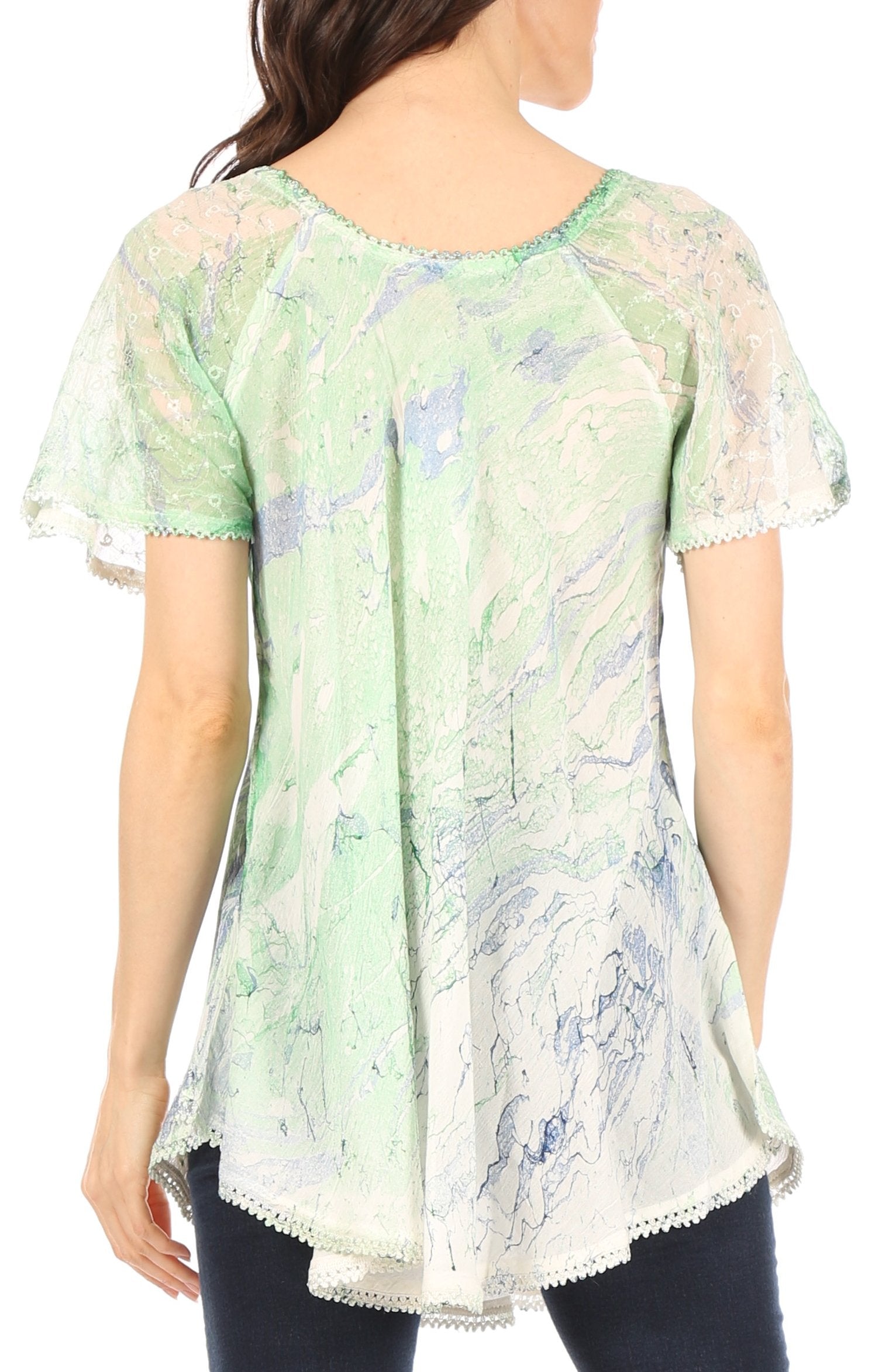 Sakkas Marzia Women's Loose Fit Short Sleeve Casual Tie Dye Batik Blouse Top Tunic - Concordia Style Boutique