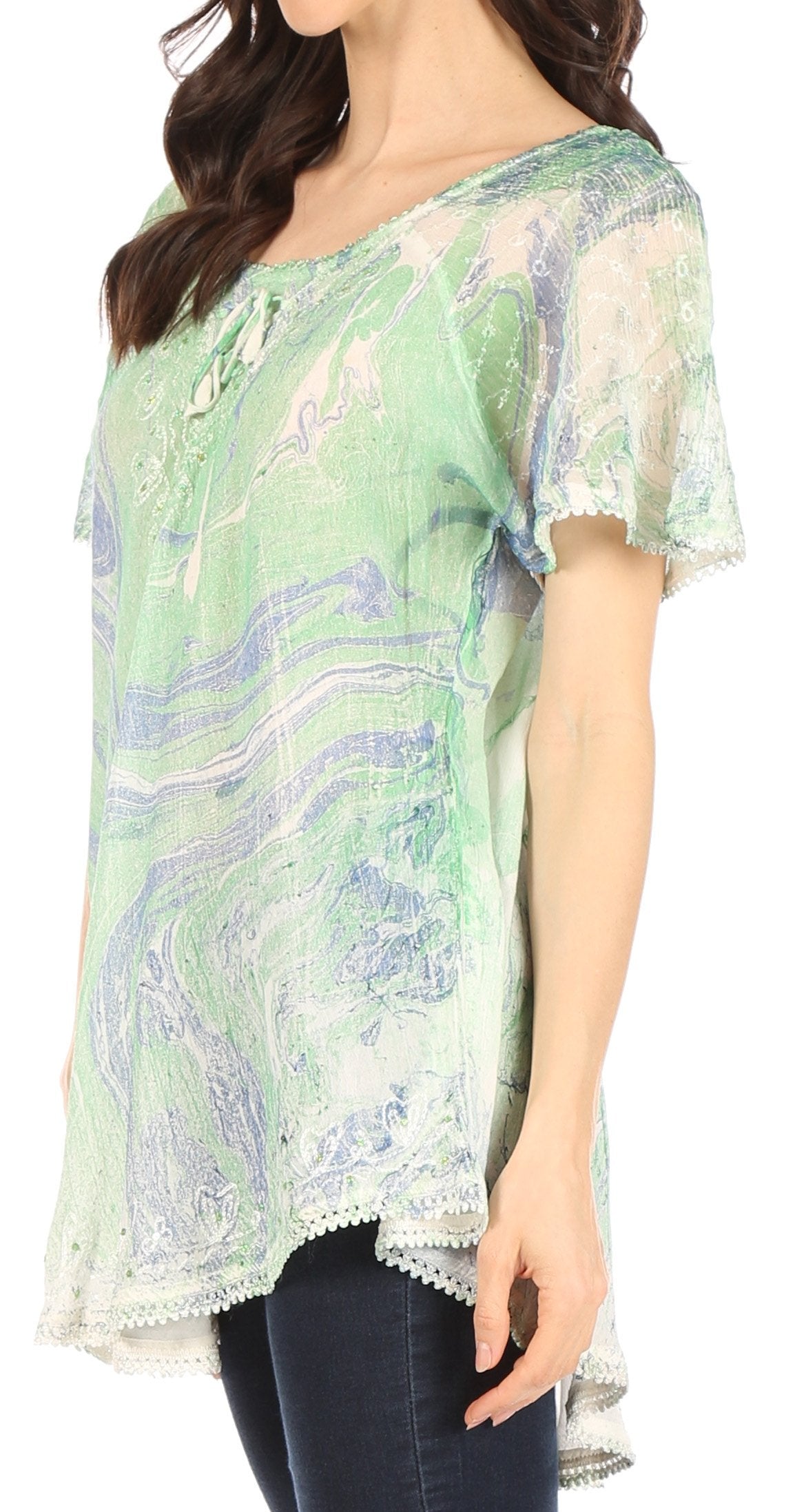 Sakkas Marzia Women's Loose Fit Short Sleeve Casual Tie Dye Batik Blouse Top Tunic - Concordia Style Boutique