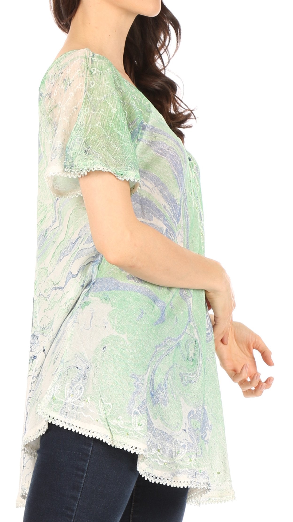 Sakkas Marzia Women's Loose Fit Short Sleeve Casual Tie Dye Batik Blouse Top Tunic - Concordia Style Boutique