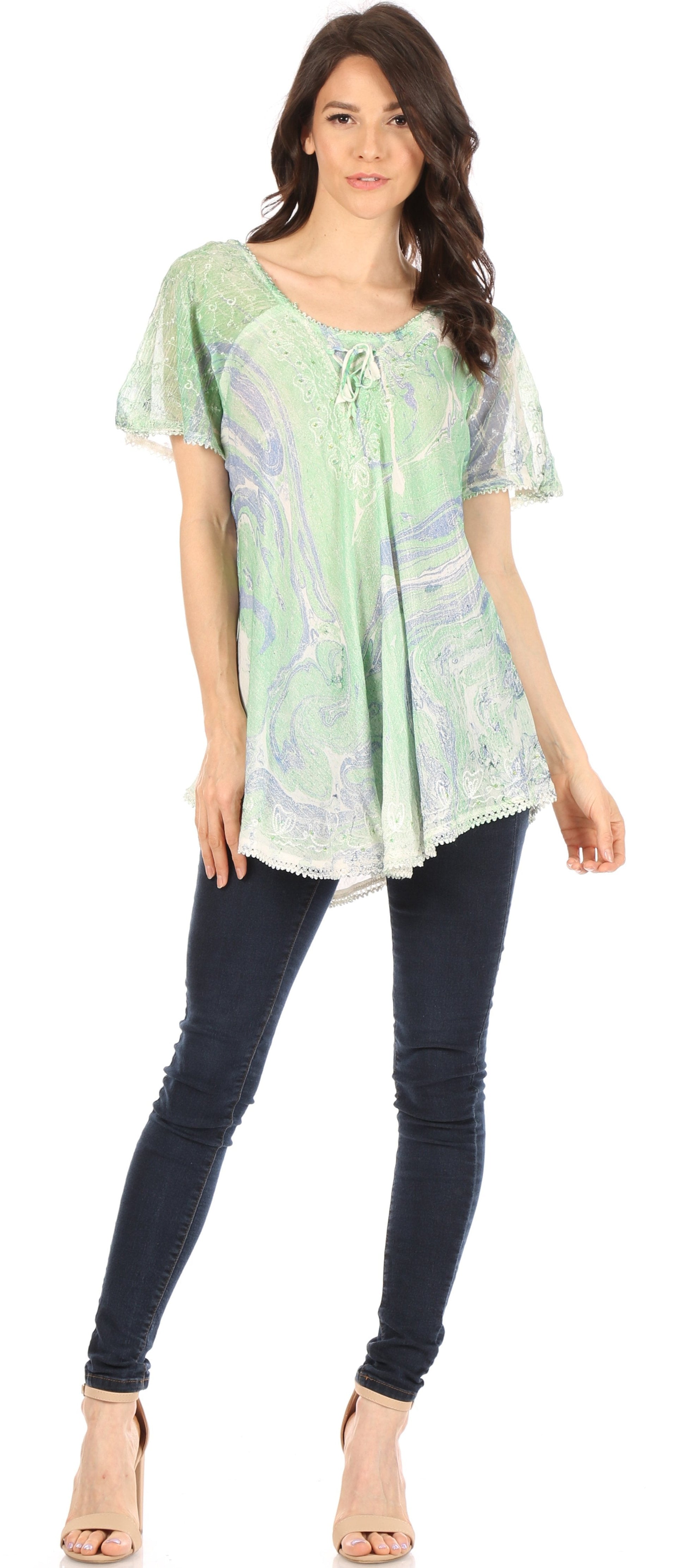 Sakkas Marzia Women's Loose Fit Short Sleeve Casual Tie Dye Batik Blouse Top Tunic - Concordia Style Boutique