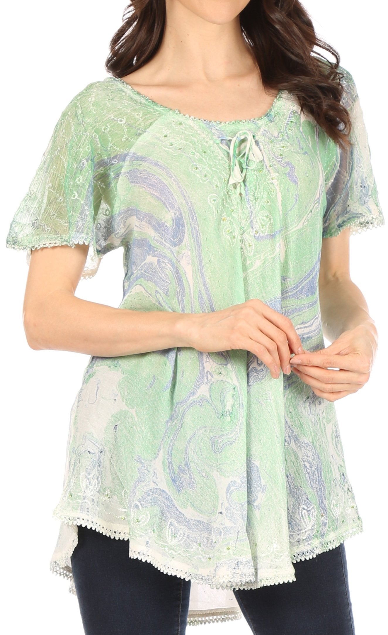 Sakkas Marzia Women's Loose Fit Short Sleeve Casual Tie Dye Batik Blouse Top Tunic - Concordia Style Boutique
