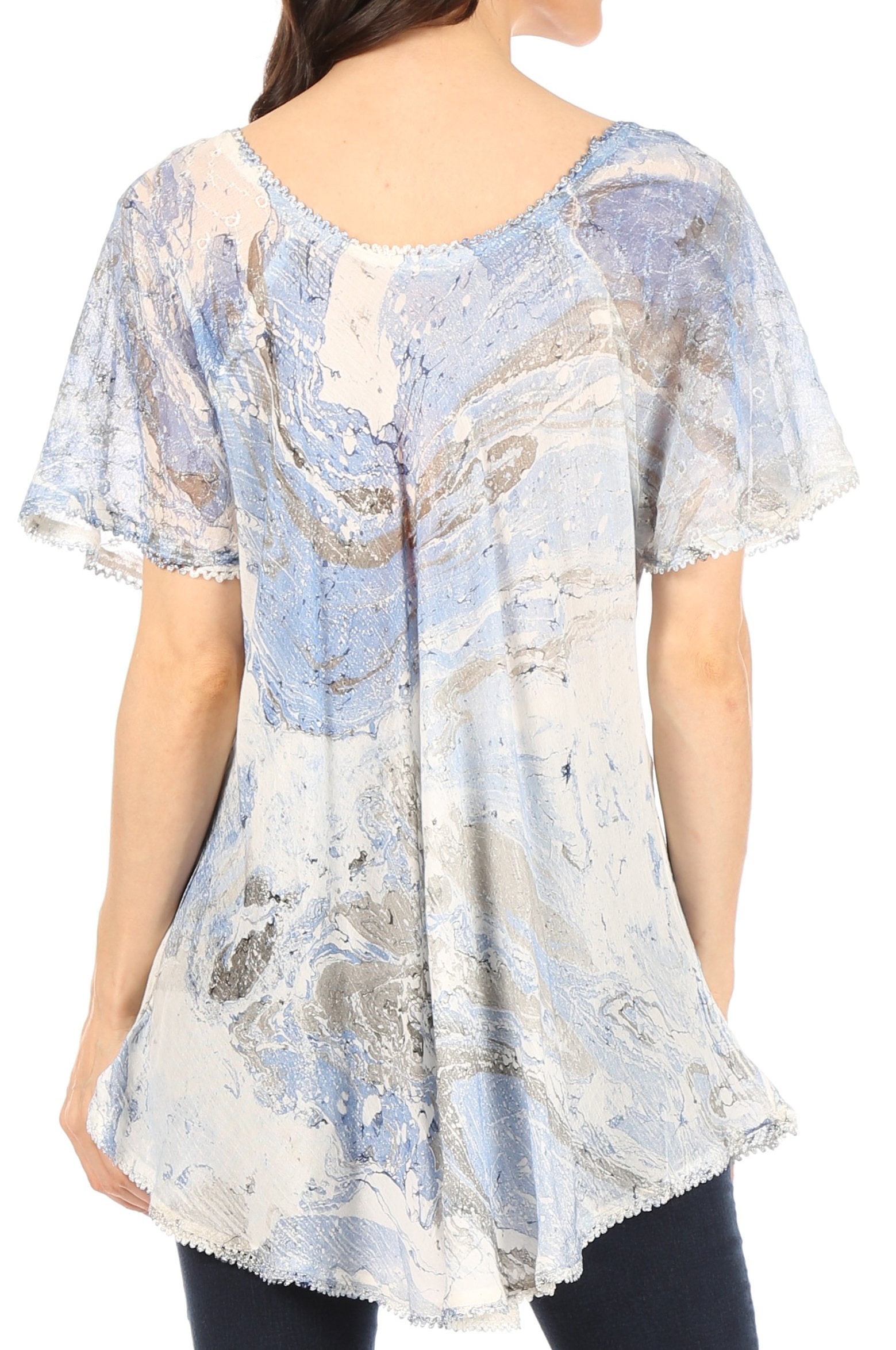 Sakkas Marzia Women's Loose Fit Short Sleeve Casual Tie Dye Batik Blouse Top Tunic - Concordia Style Boutique