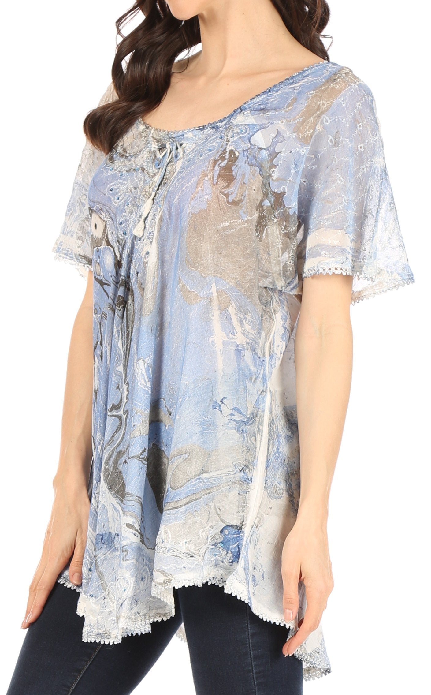 Sakkas Marzia Women's Loose Fit Short Sleeve Casual Tie Dye Batik Blouse Top Tunic - Concordia Style Boutique