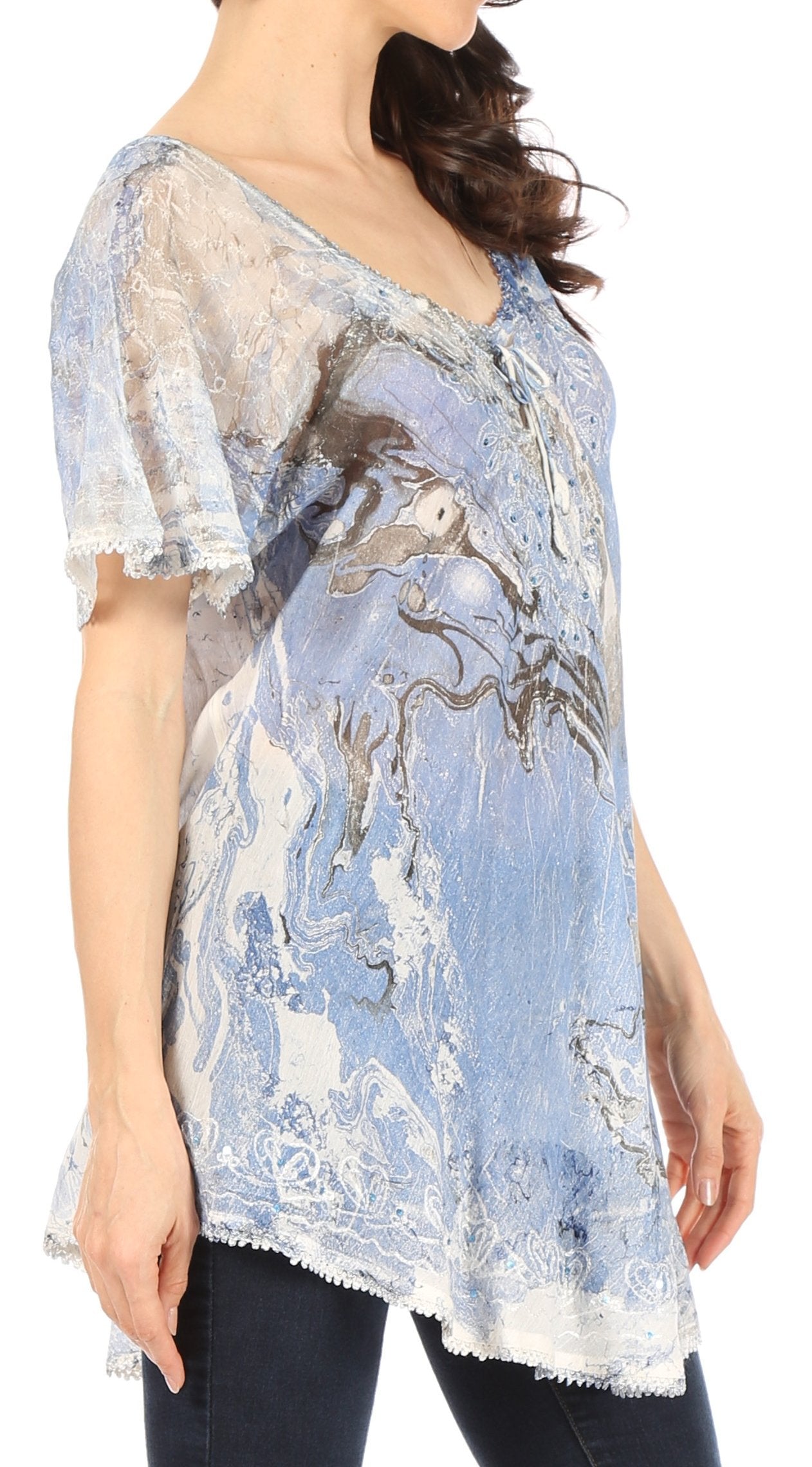 Sakkas Marzia Women's Loose Fit Short Sleeve Casual Tie Dye Batik Blouse Top Tunic - Concordia Style Boutique