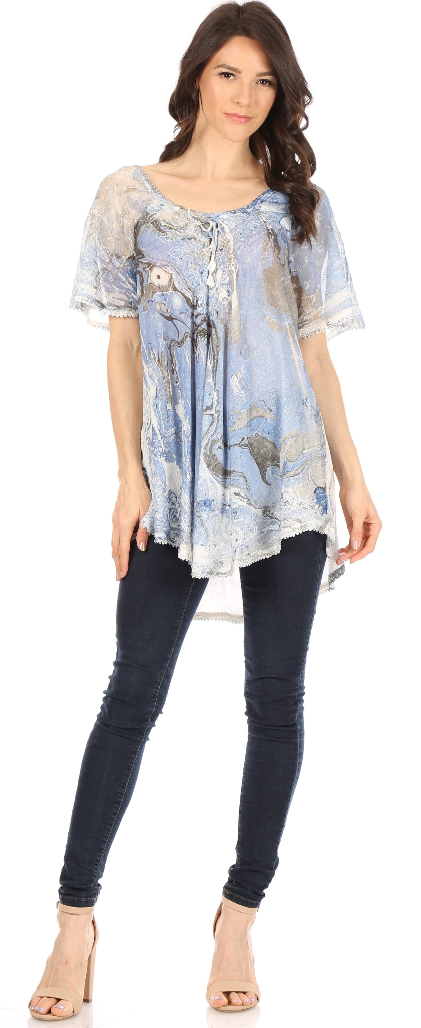 Sakkas Marzia Women's Loose Fit Short Sleeve Casual Tie Dye Batik Blouse Top Tunic - Concordia Style Boutique