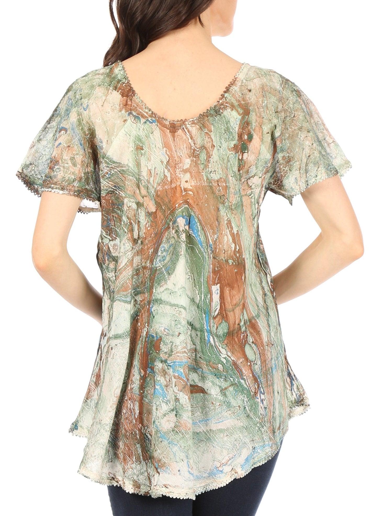 Sakkas Marzia Women's Loose Fit Short Sleeve Casual Tie Dye Batik Blouse Top Tunic - Concordia Style Boutique
