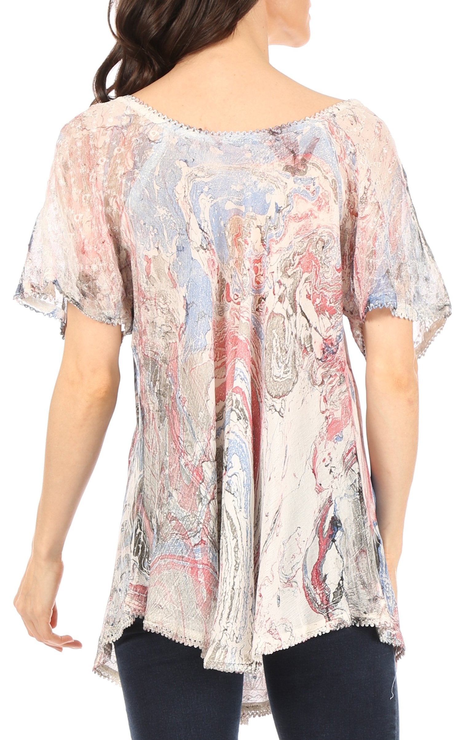 Sakkas Marzia Women's Loose Fit Short Sleeve Casual Tie Dye Batik Blouse Top Tunic - Concordia Style Boutique