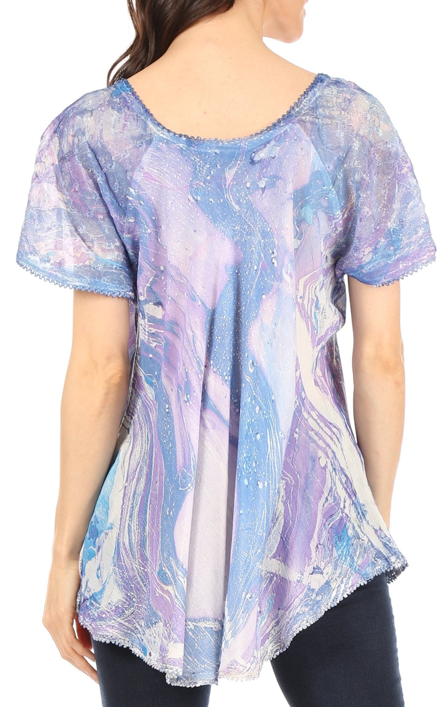 Sakkas Marzia Women's Loose Fit Short Sleeve Casual Tie Dye Batik Blouse Top Tunic - Concordia Style Boutique