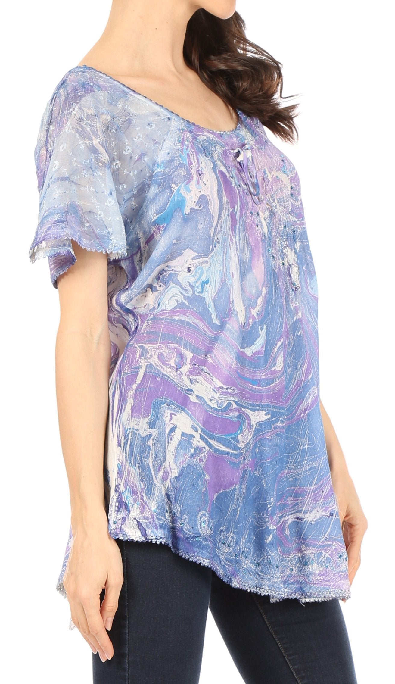 Sakkas Marzia Women's Loose Fit Short Sleeve Casual Tie Dye Batik Blouse Top Tunic - Concordia Style Boutique