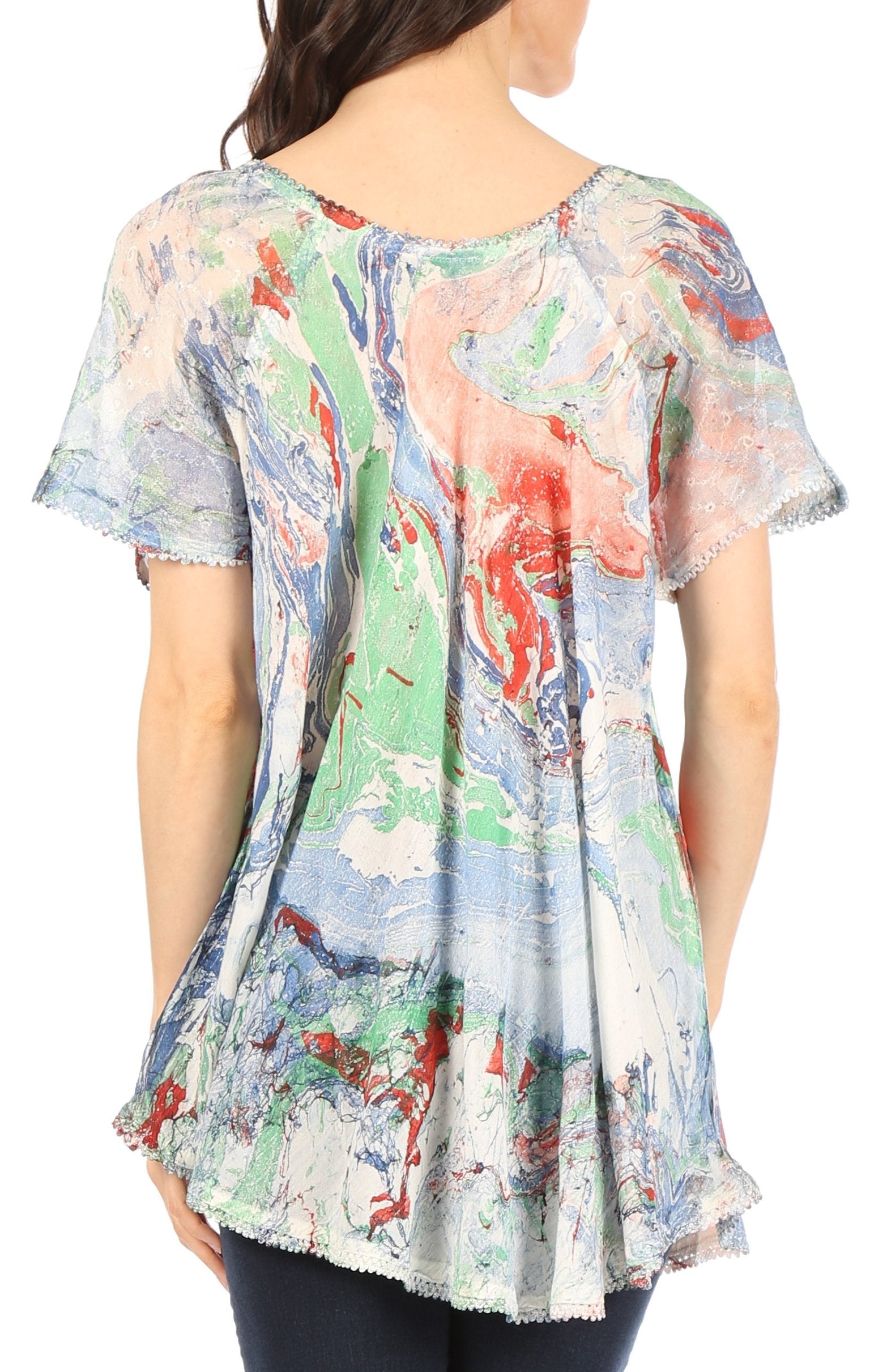 Sakkas Marzia Women's Loose Fit Short Sleeve Casual Tie Dye Batik Blouse Top Tunic - Concordia Style Boutique