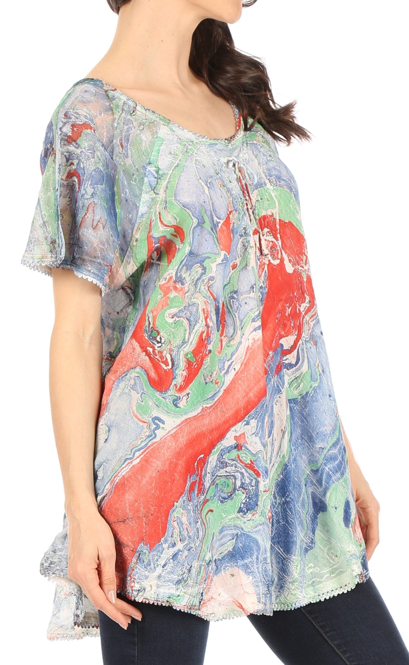 Sakkas Marzia Women's Loose Fit Short Sleeve Casual Tie Dye Batik Blouse Top Tunic - Concordia Style Boutique