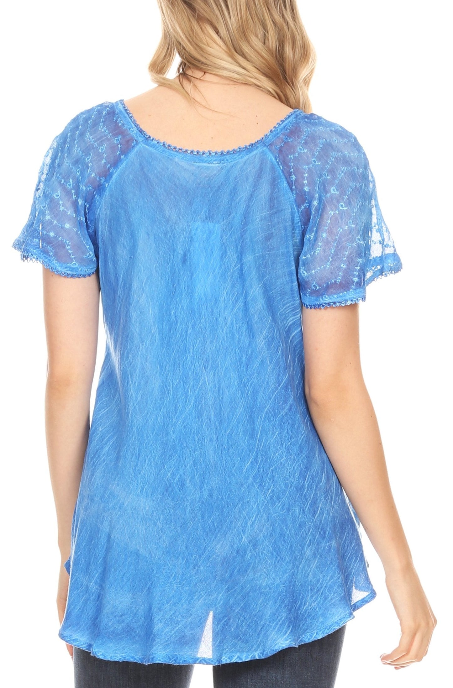 Sakkas Marzia Women's Loose Fit Short Sleeve Casual Tie Dye Batik Blouse Top Tunic - Concordia Style Boutique