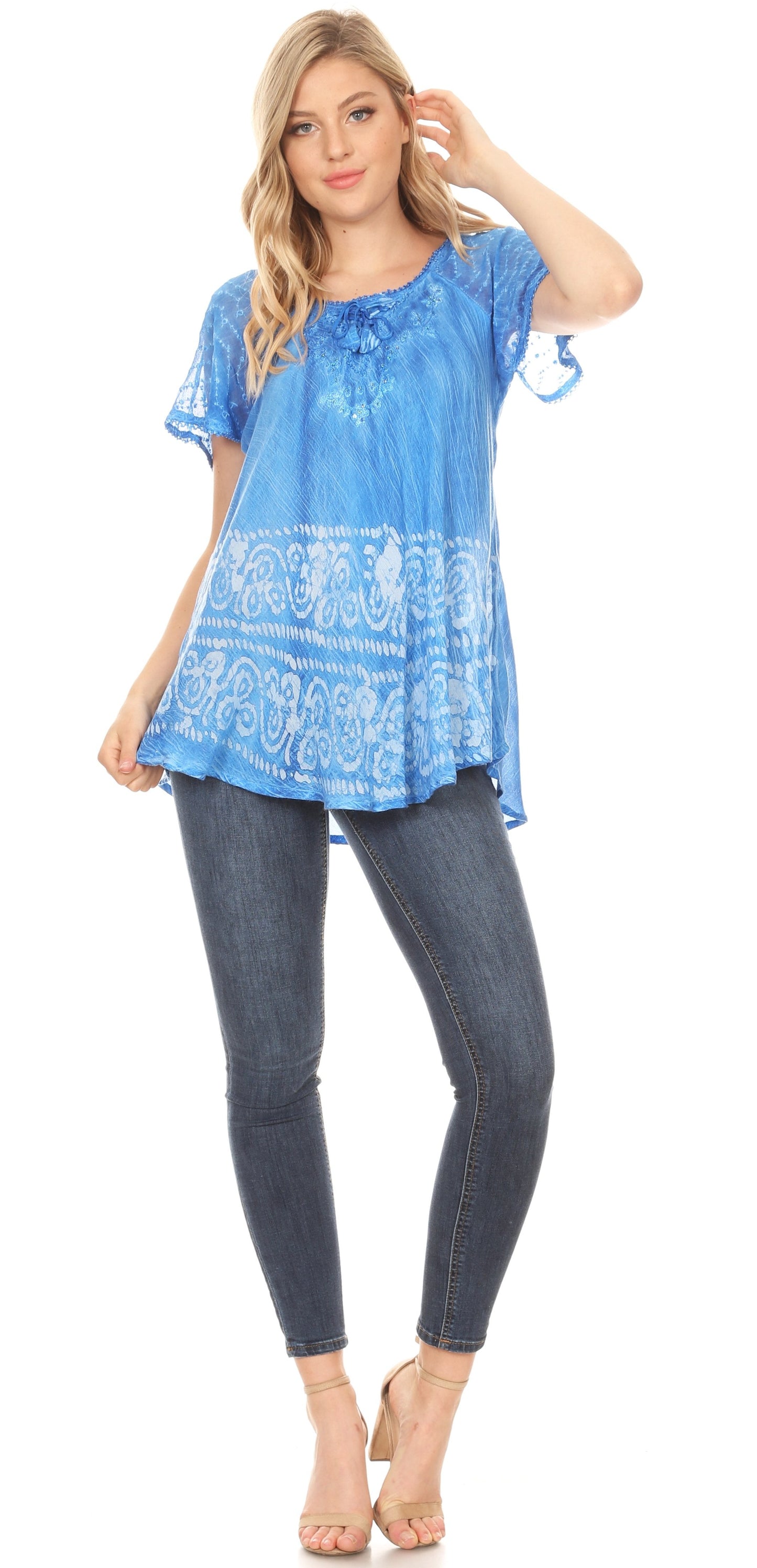 Sakkas Marzia Women's Loose Fit Short Sleeve Casual Tie Dye Batik Blouse Top Tunic - Concordia Style Boutique