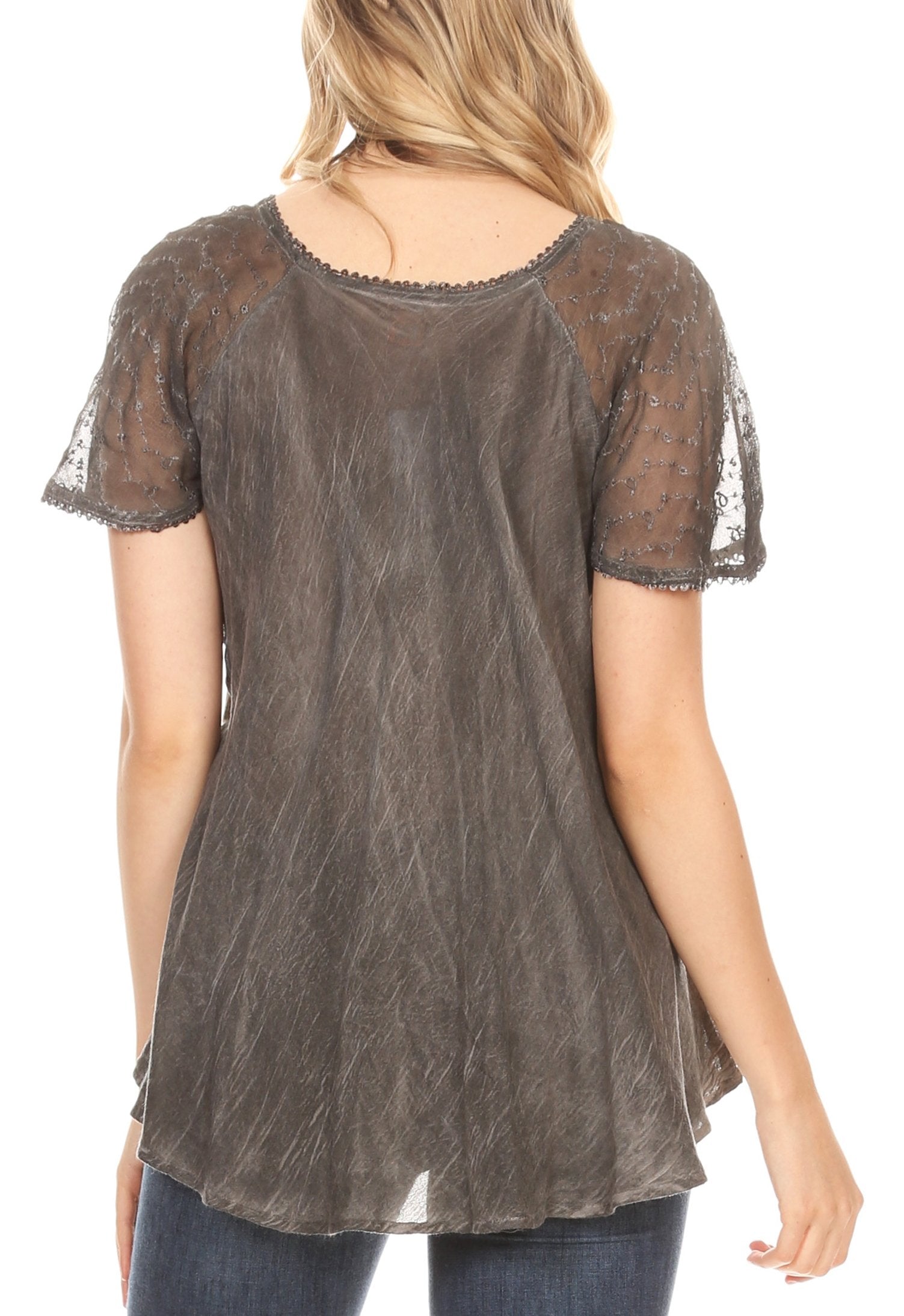 Sakkas Marzia Women's Loose Fit Short Sleeve Casual Tie Dye Batik Blouse Top Tunic - Concordia Style Boutique