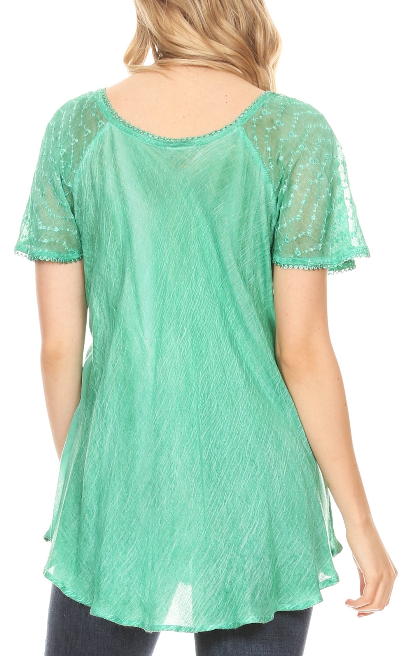 Sakkas Marzia Women's Loose Fit Short Sleeve Casual Tie Dye Batik Blouse Top Tunic - Concordia Style Boutique