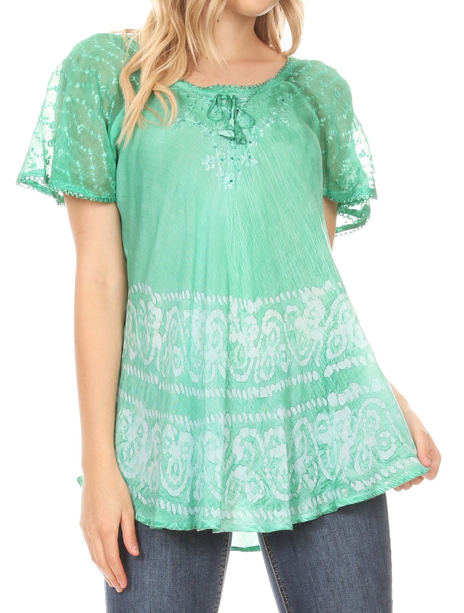 Sakkas Marzia Women's Loose Fit Short Sleeve Casual Tie Dye Batik Blouse Top Tunic - Concordia Style Boutique
