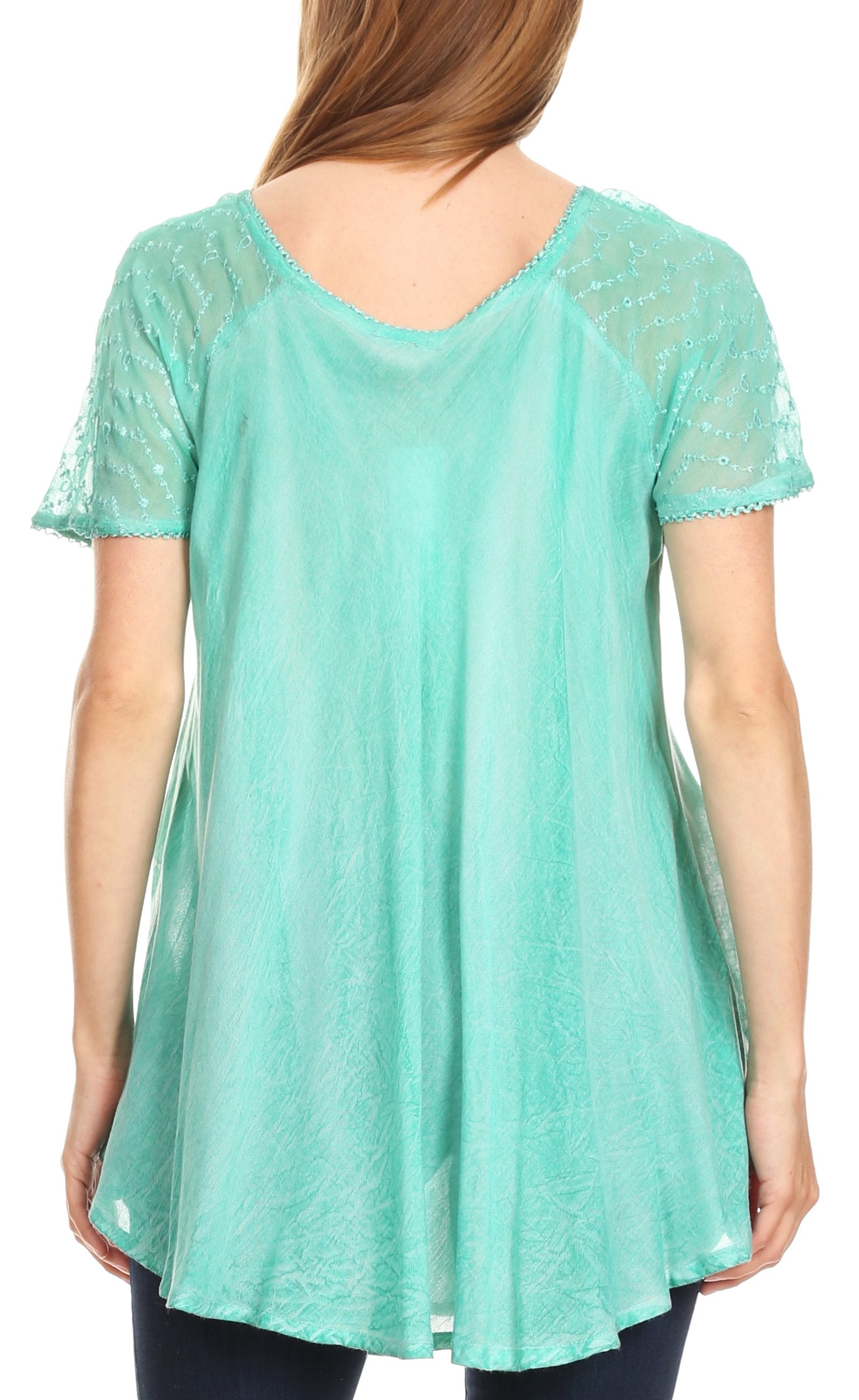 Sakkas Marzia Women's Loose Fit Short Sleeve Casual Tie Dye Batik Blouse Top Tunic - Concordia Style Boutique