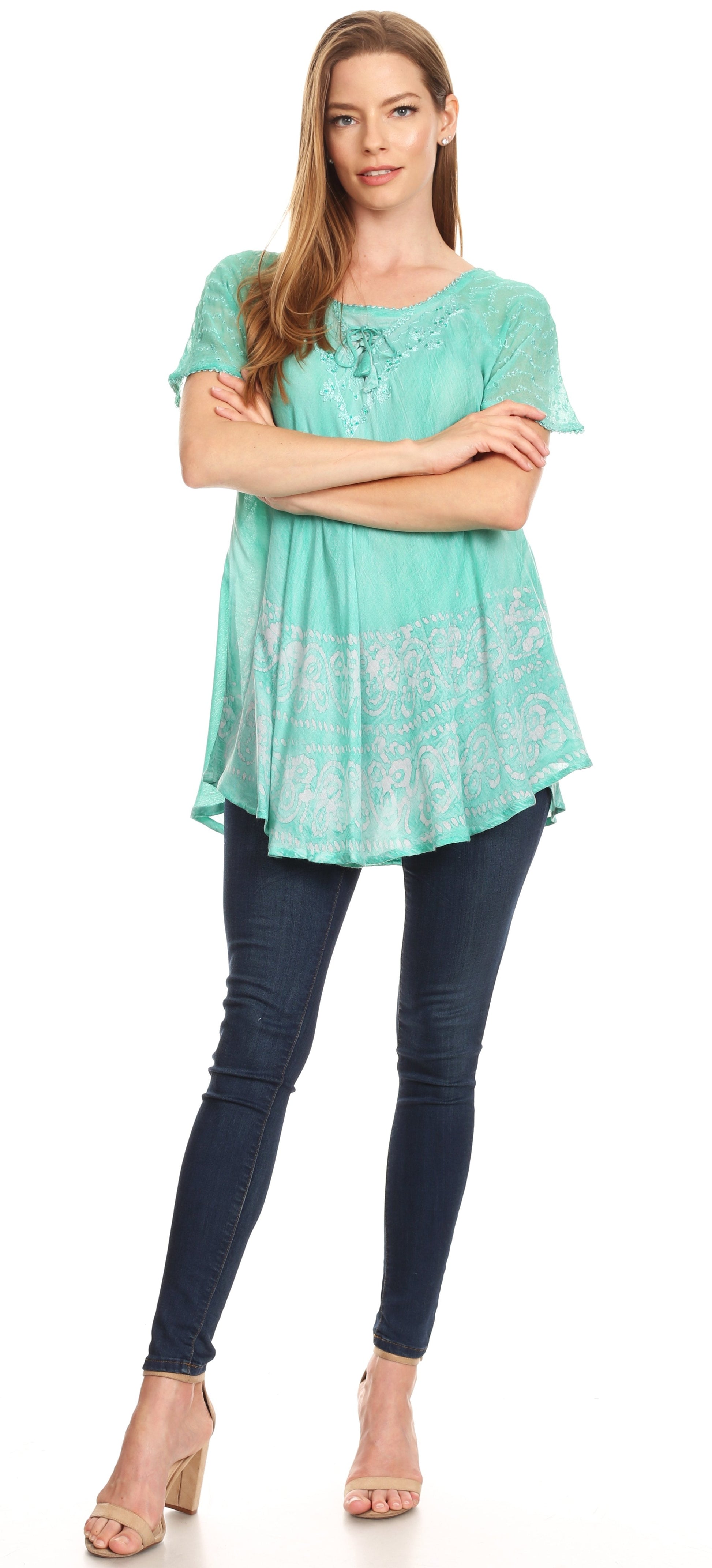 Sakkas Marzia Women's Loose Fit Short Sleeve Casual Tie Dye Batik Blouse Top Tunic - Concordia Style Boutique