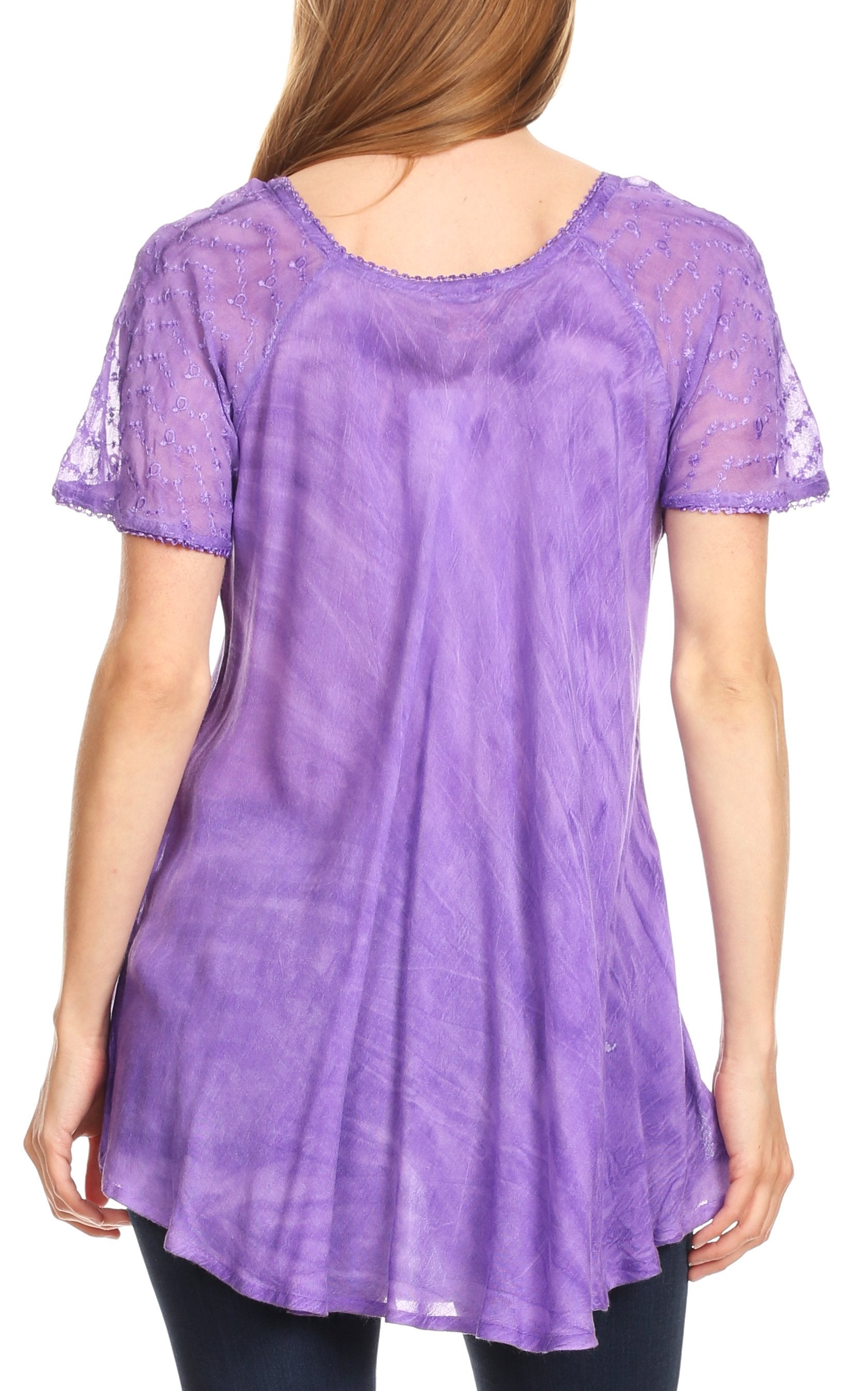 Sakkas Marzia Women's Loose Fit Short Sleeve Casual Tie Dye Batik Blouse Top Tunic - Concordia Style Boutique