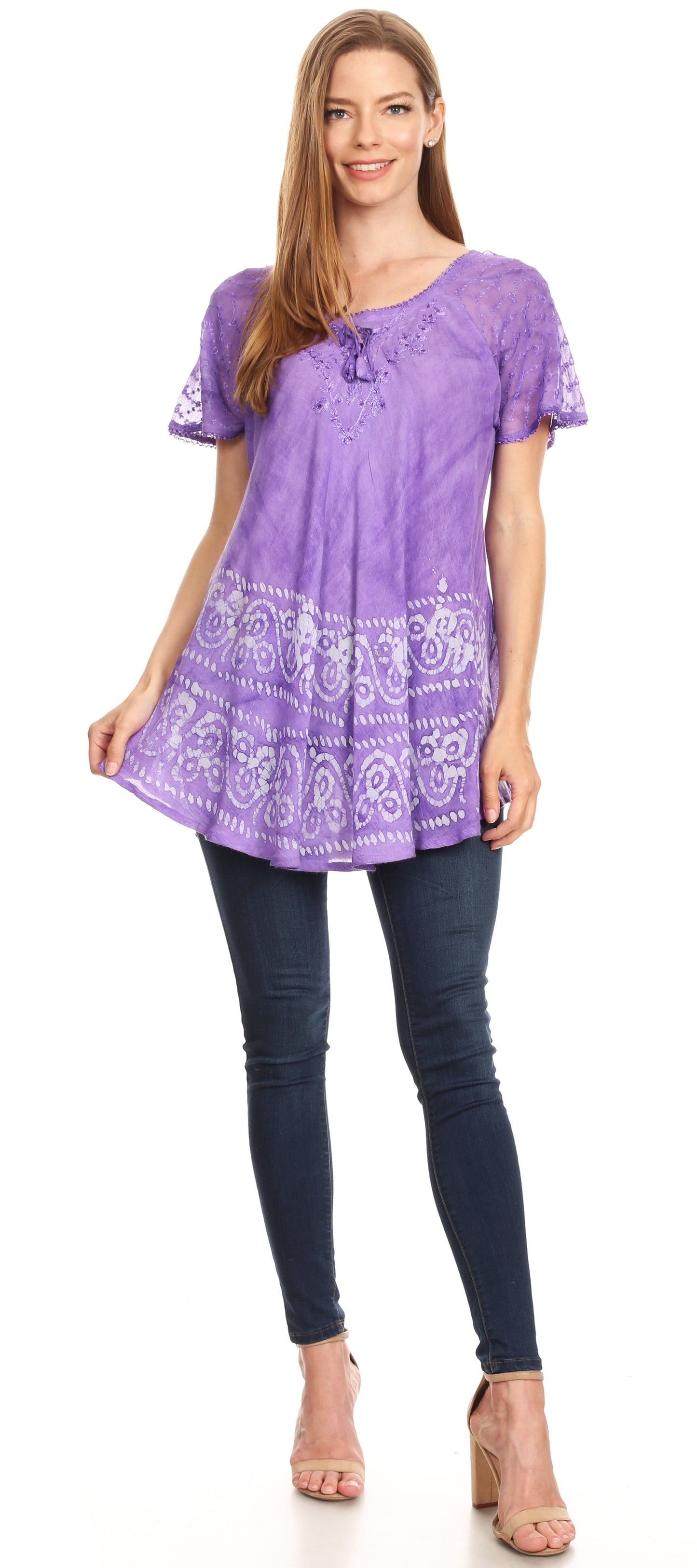 Sakkas Marzia Women's Loose Fit Short Sleeve Casual Tie Dye Batik Blouse Top Tunic - Concordia Style Boutique