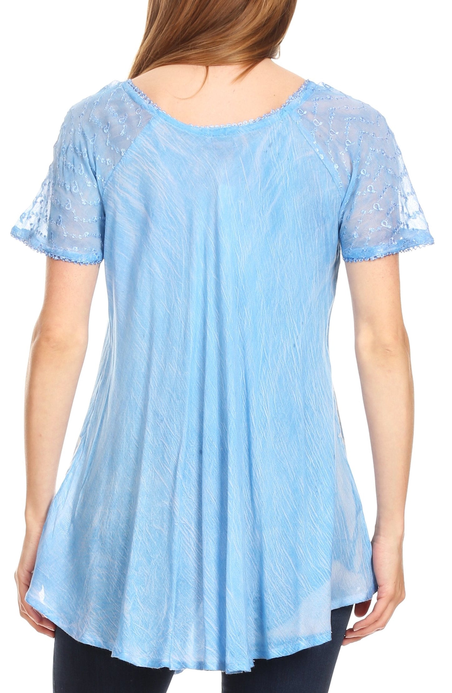 Sakkas Marzia Women's Loose Fit Short Sleeve Casual Tie Dye Batik Blouse Top Tunic - Concordia Style Boutique