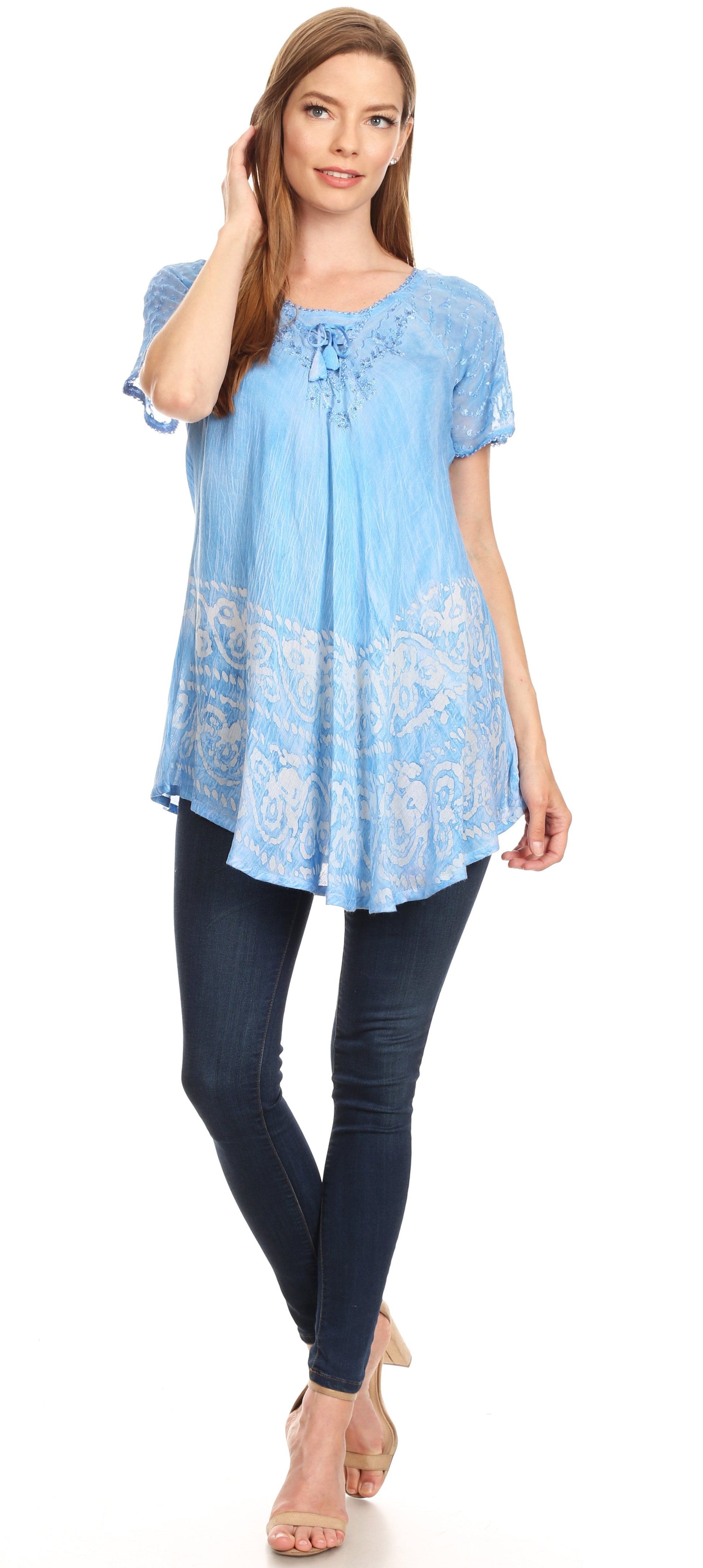 Sakkas Marzia Women's Loose Fit Short Sleeve Casual Tie Dye Batik Blouse Top Tunic - Concordia Style Boutique