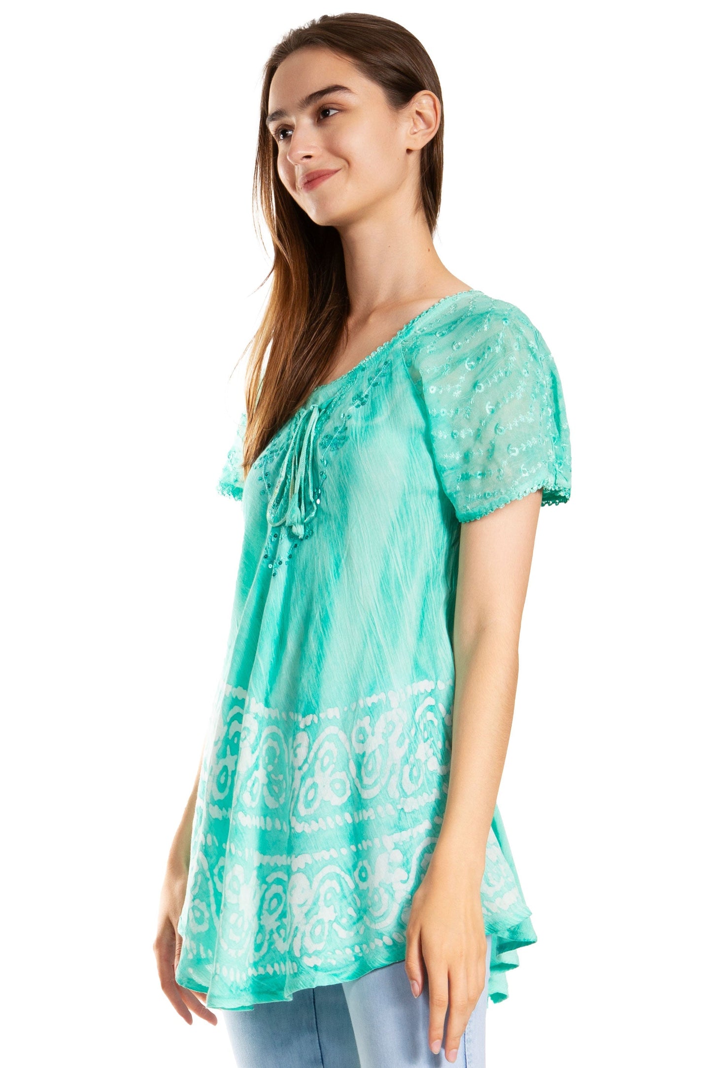 Sakkas Marzia Women's Loose Fit Short Sleeve Casual Tie Dye Batik Blouse Top Tunic - Concordia Style Boutique