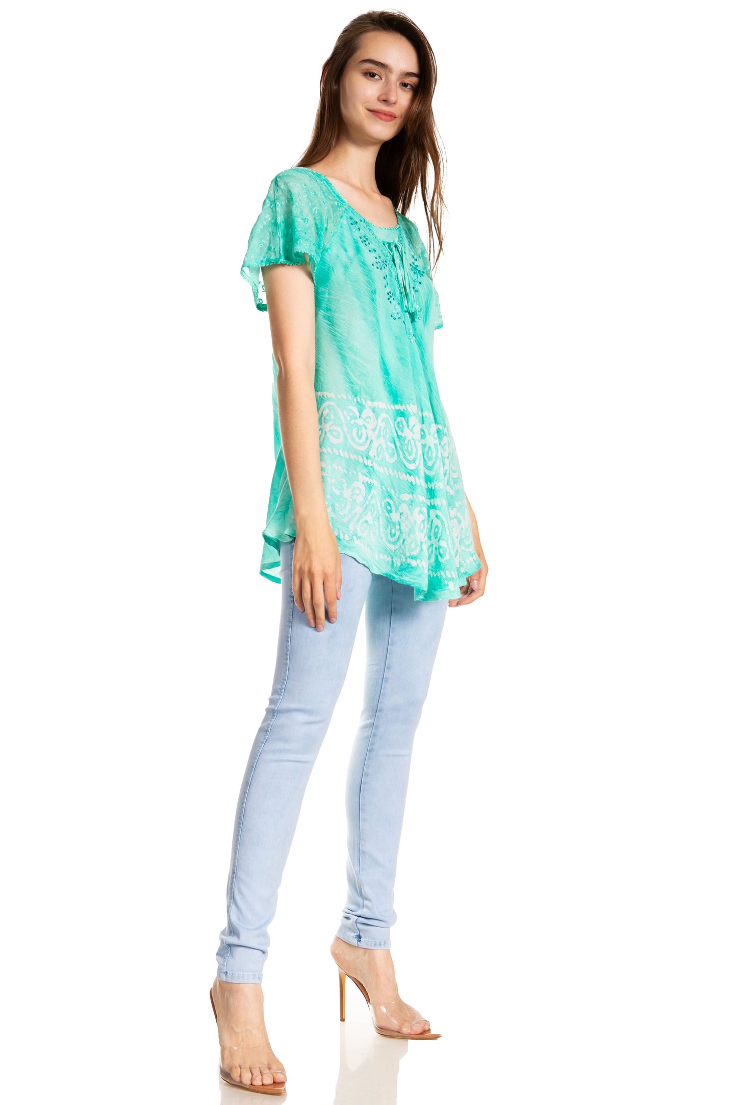 Sakkas Marzia Women's Loose Fit Short Sleeve Casual Tie Dye Batik Blouse Top Tunic - Concordia Style Boutique