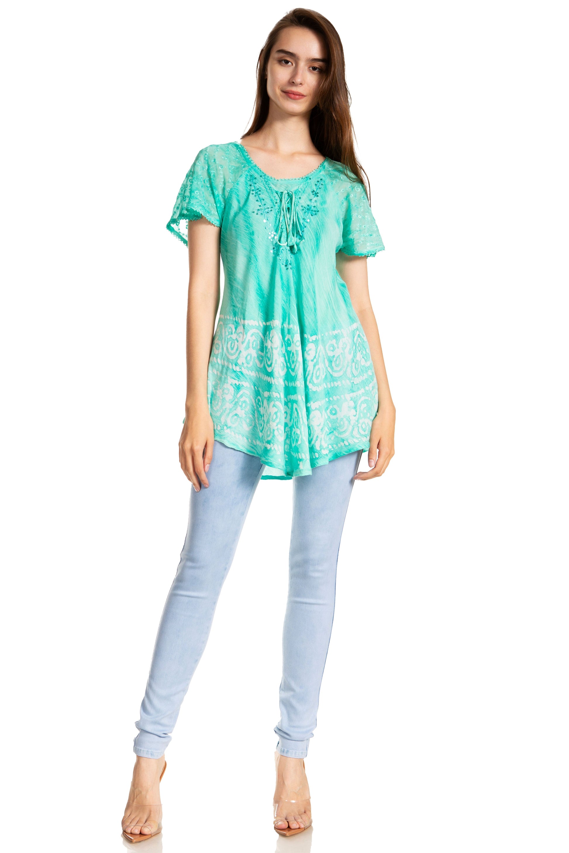Sakkas Marzia Women's Loose Fit Short Sleeve Casual Tie Dye Batik Blouse Top Tunic - Concordia Style Boutique